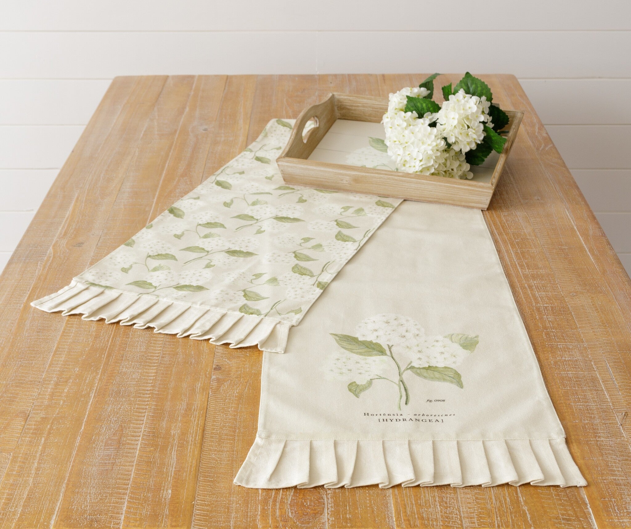 White Hydrangea Reversible Table Runner