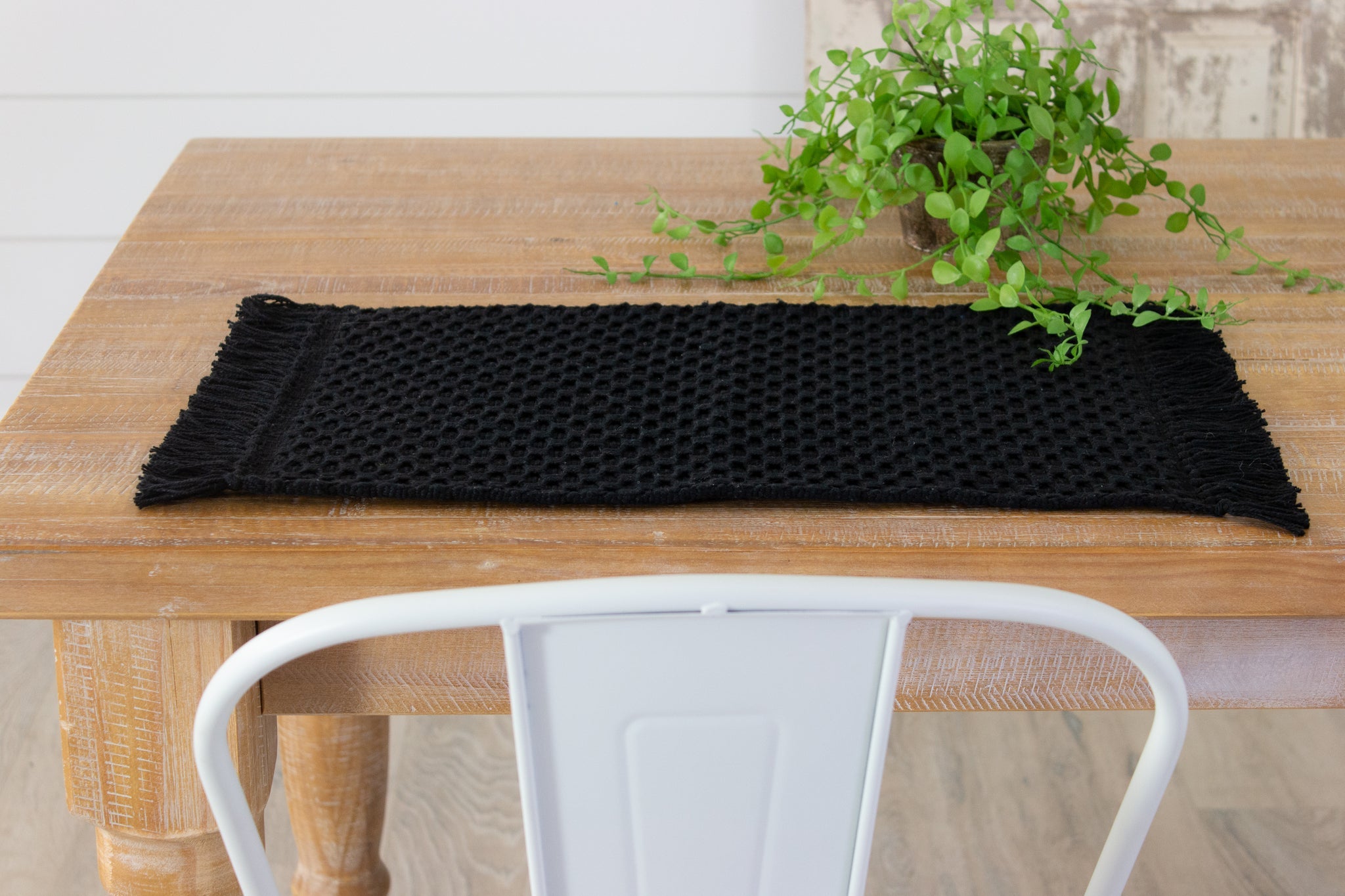 Black Woven Placemat With Fringe