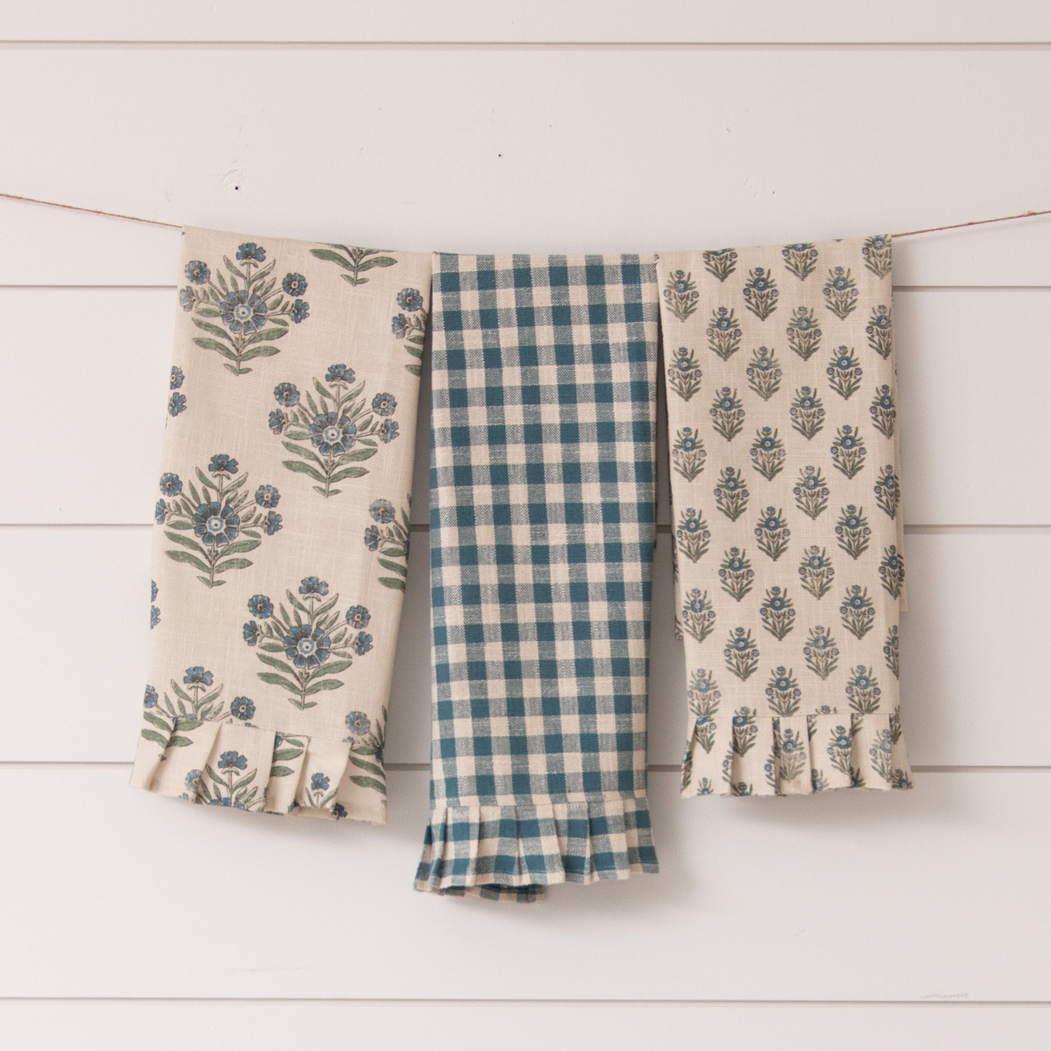 Blue Block Print Silhouette Tea Towels (S/3)