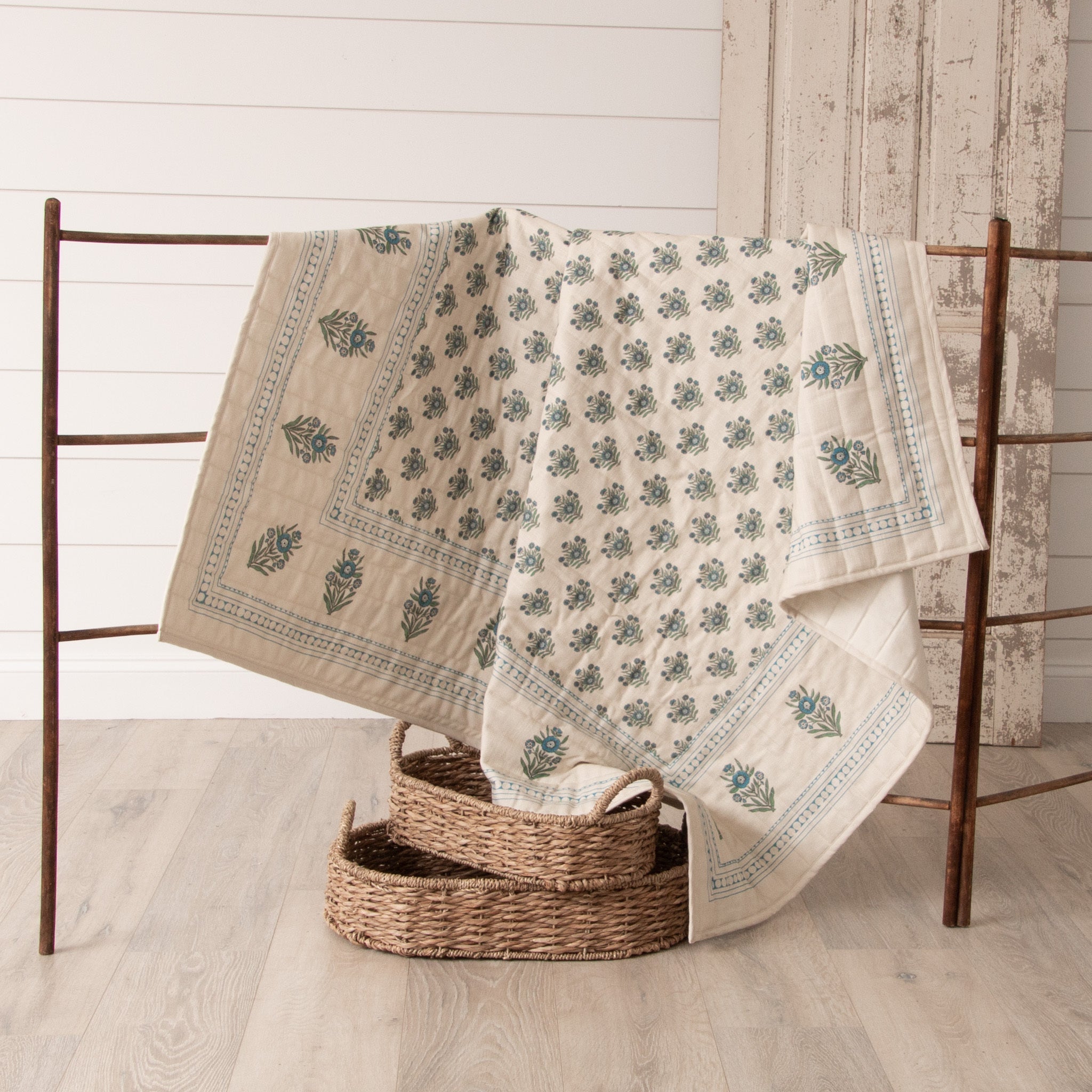Quilted Throw - Blue Block Print Silhouette