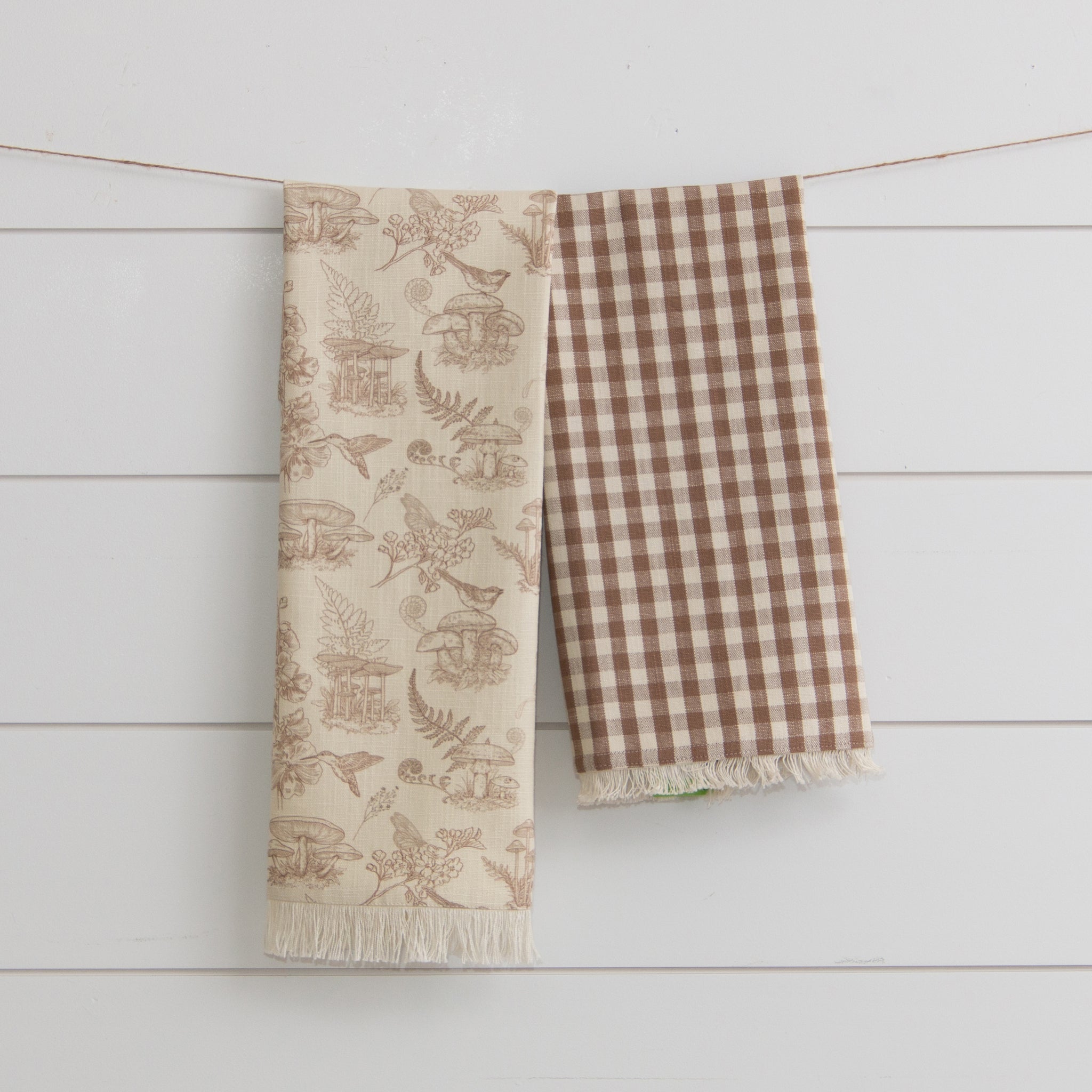 Tea Towels - Mushroom And Tan Check (S/2)