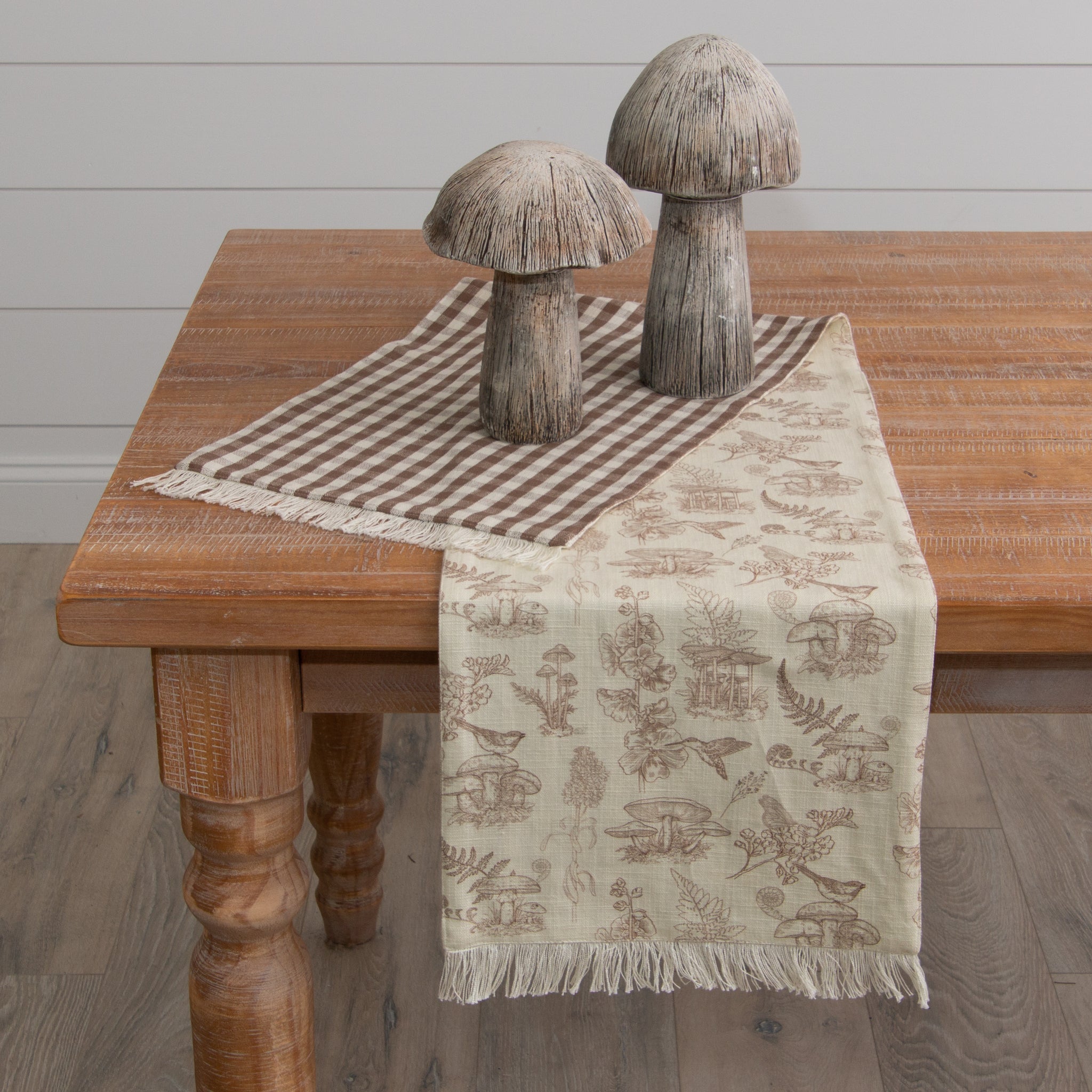Mushroom And Tan Check Table Runner
