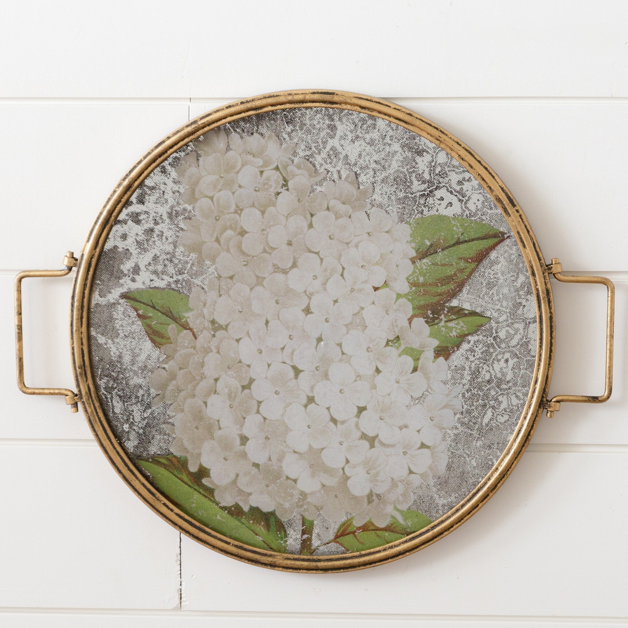 White Hydrangea Glass Tray