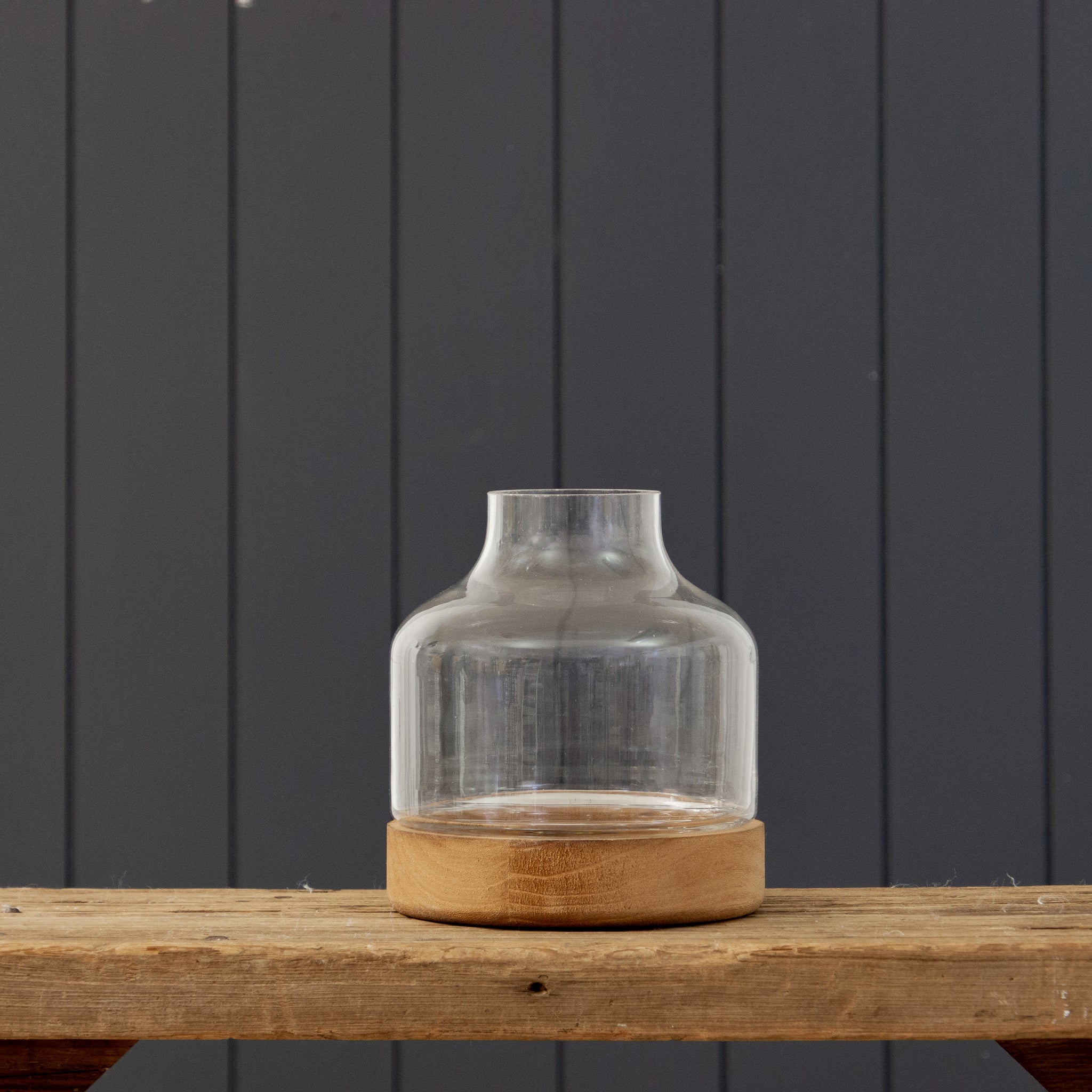 Glass Terrarium With Wood Base (S)