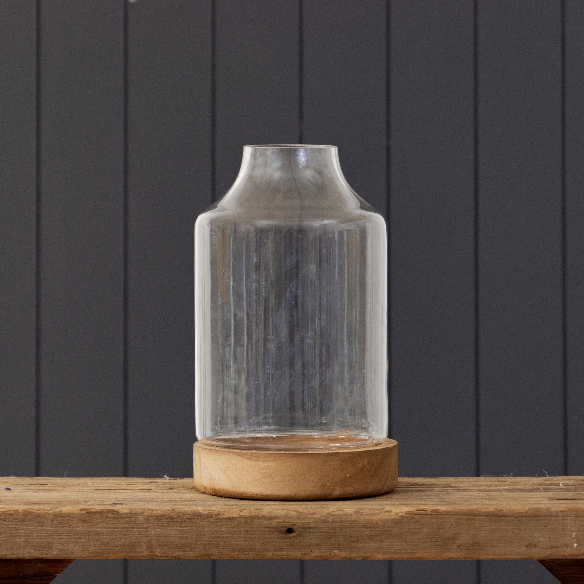 Glass Terrarium With Wood Base, Lg