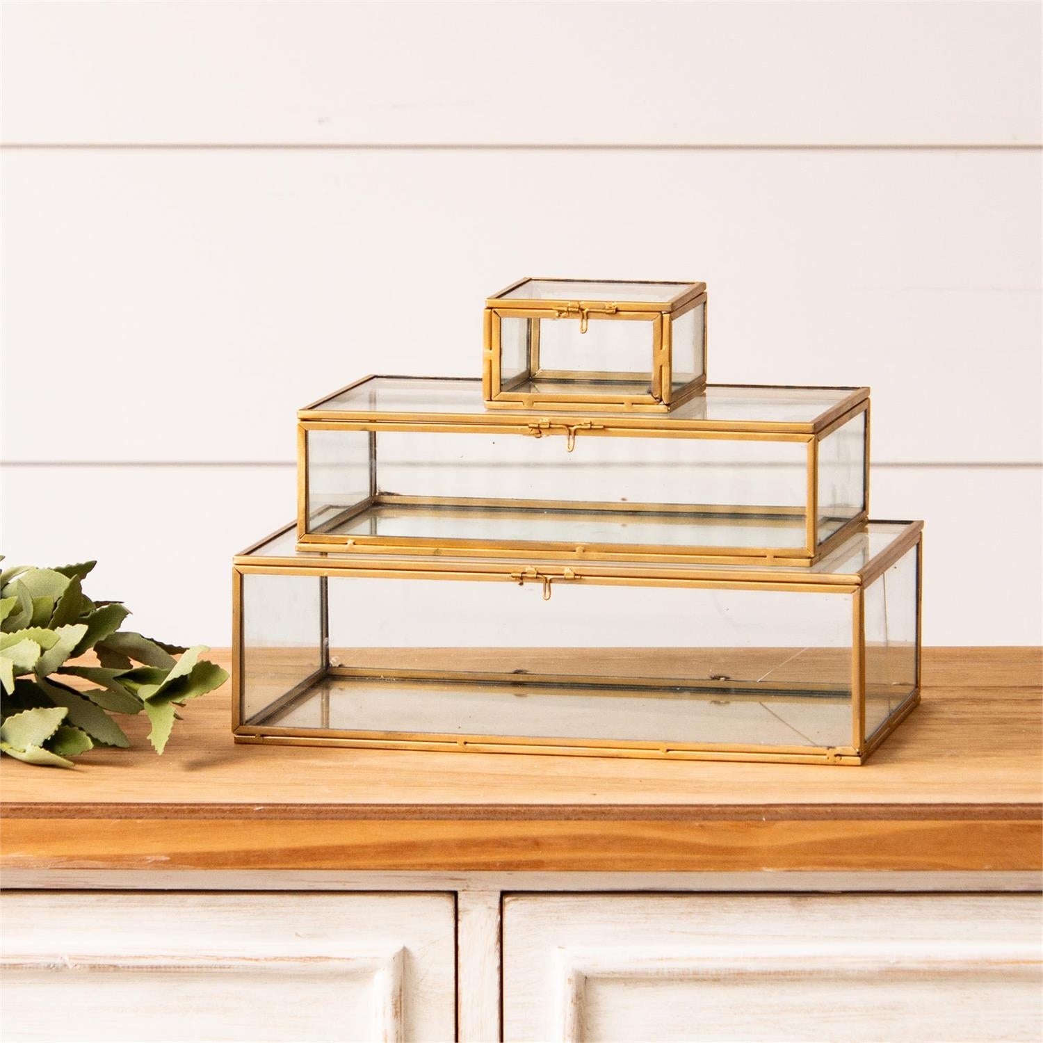 Gold Trim Glass Keepsake Boxes