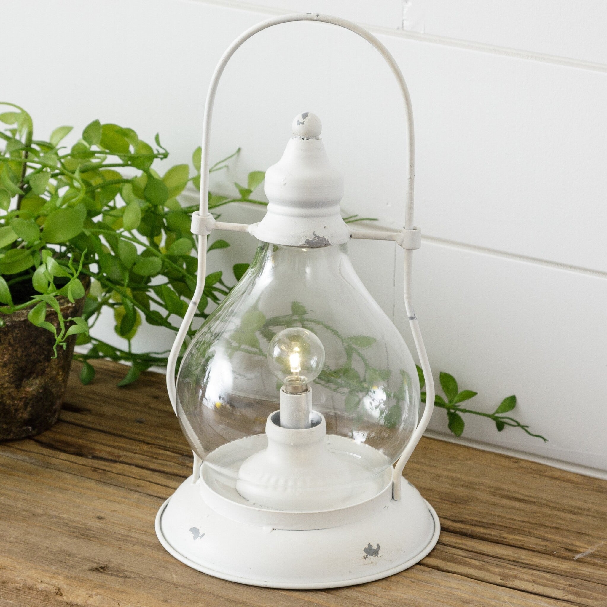Distressed White Hurricane Lantern