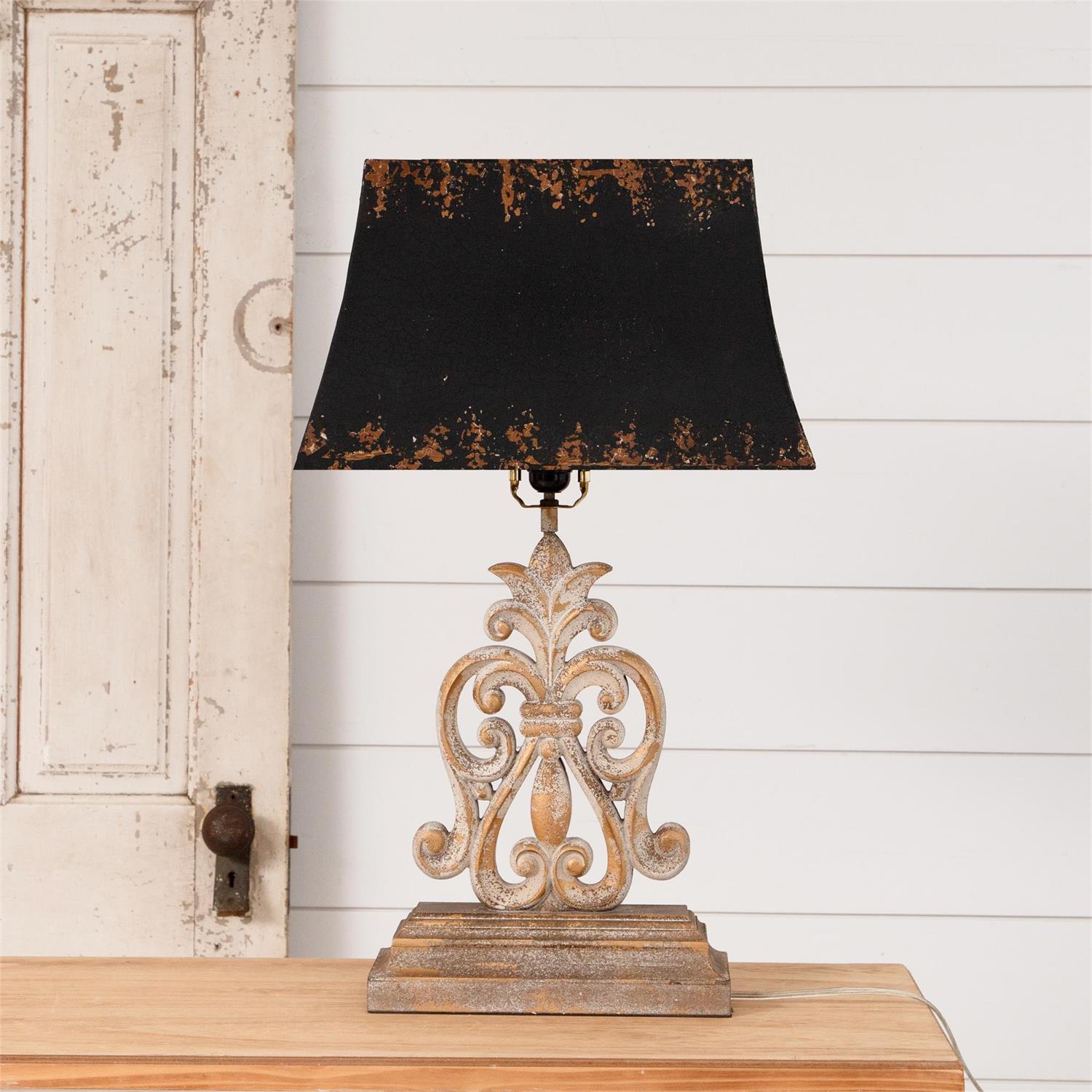 Fleur-de-lis Style Lamp w/ Black Shade