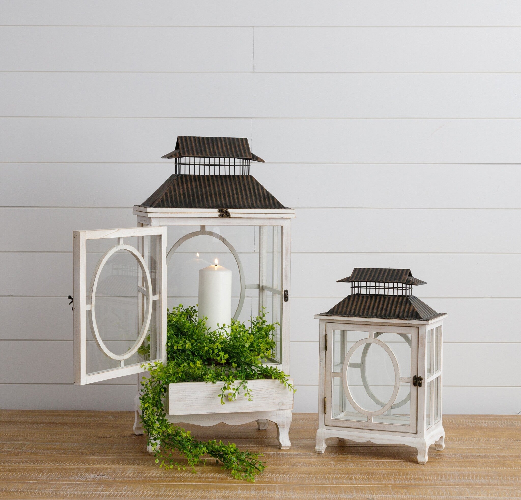 Oval Window Lanterns w/ Drawer (S/2)
