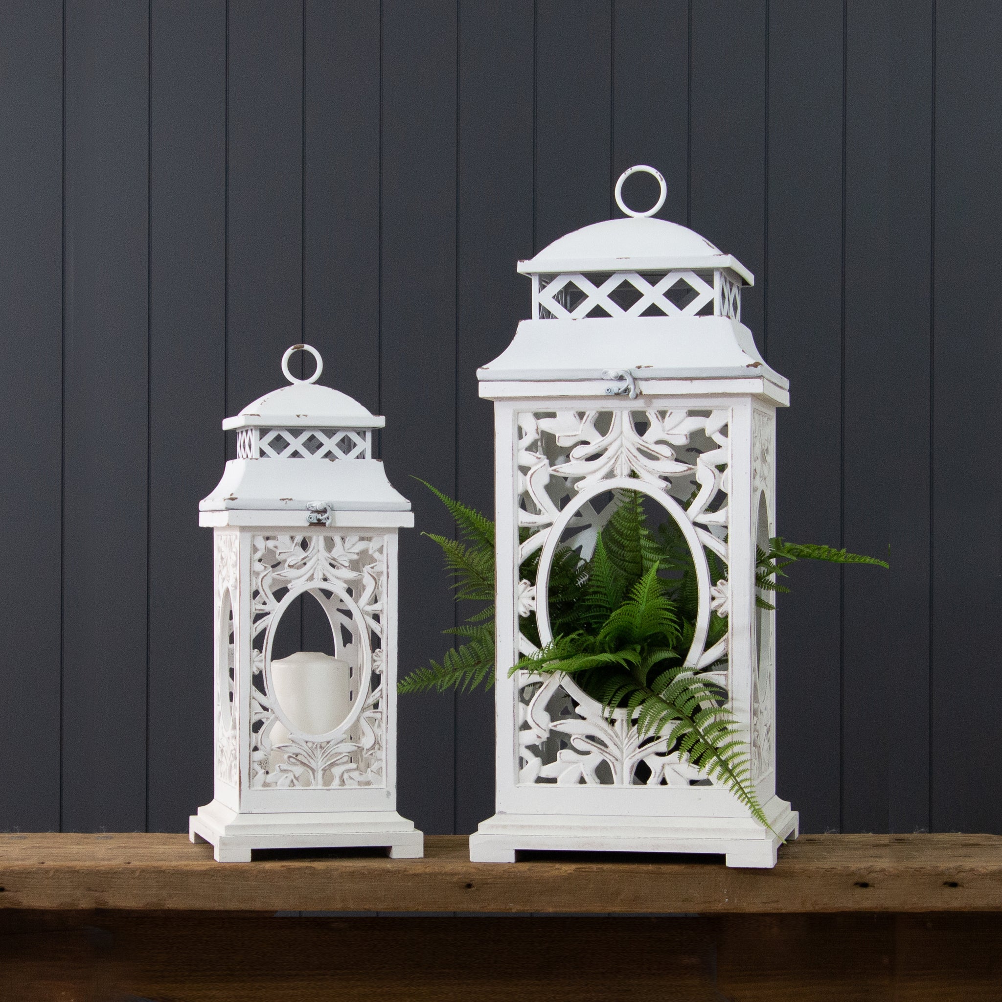White Distressed Lanterns (S/2)