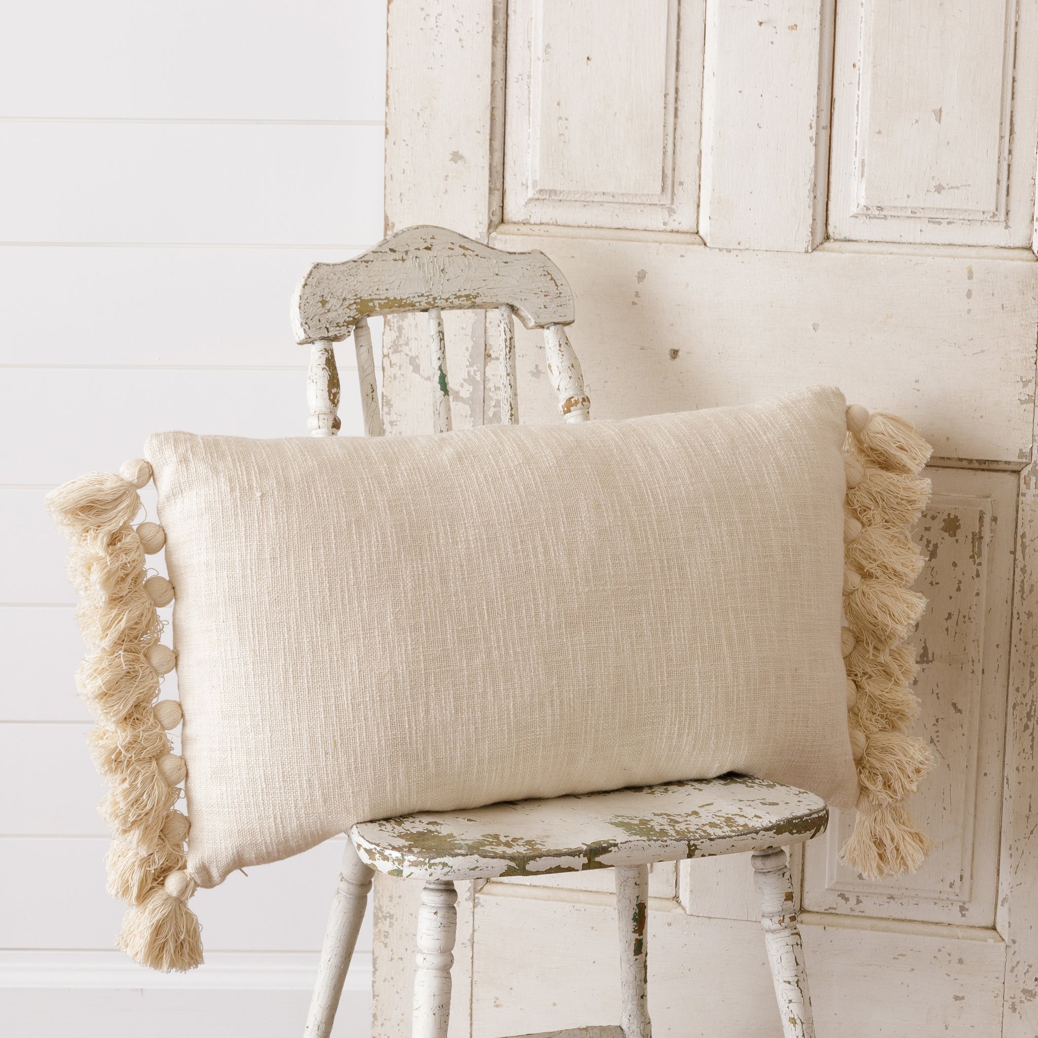 Cream Lumbar Pillow w/ Tassels