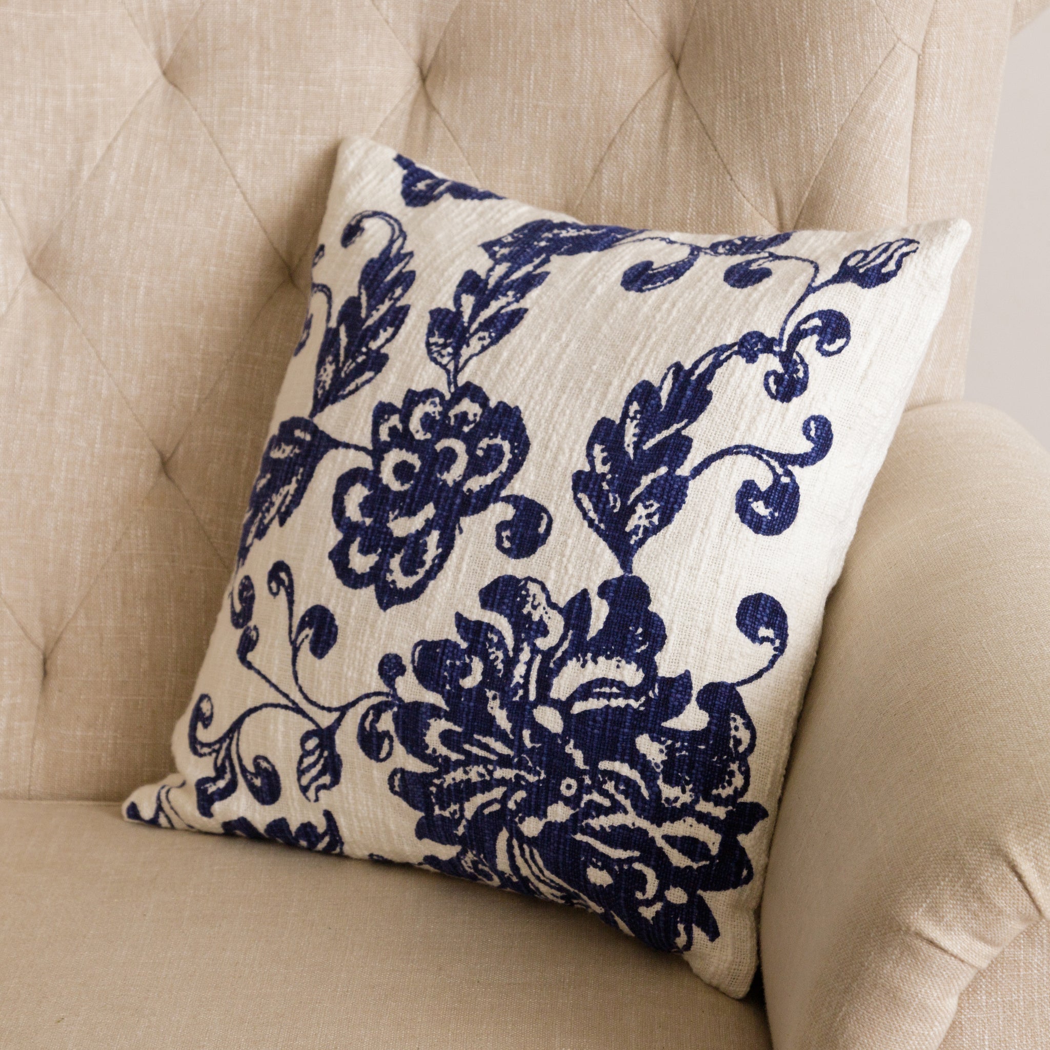 Blue & White Floral Pillow