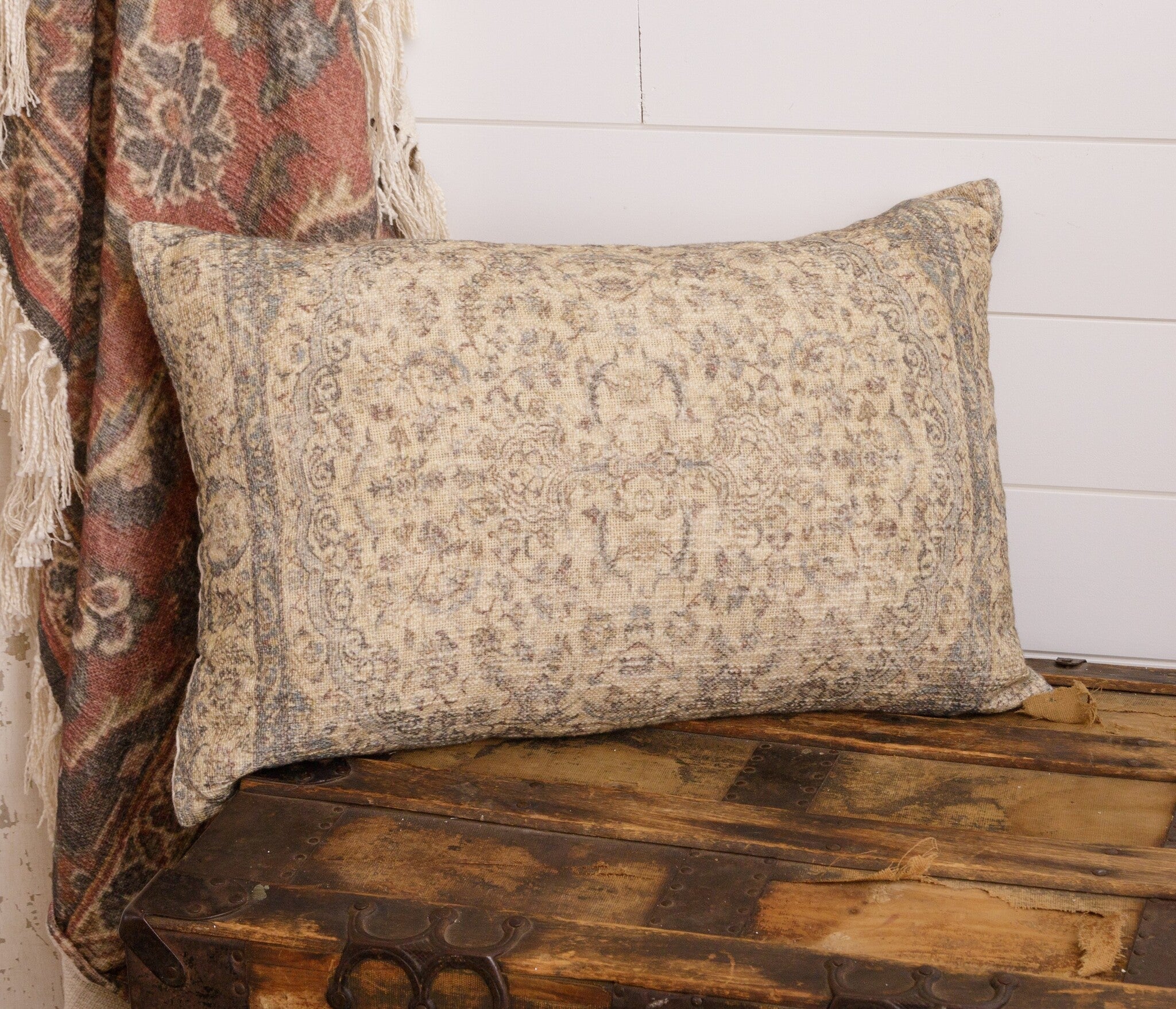 Antique Rug Lumbar Pillow - Dusty Blue