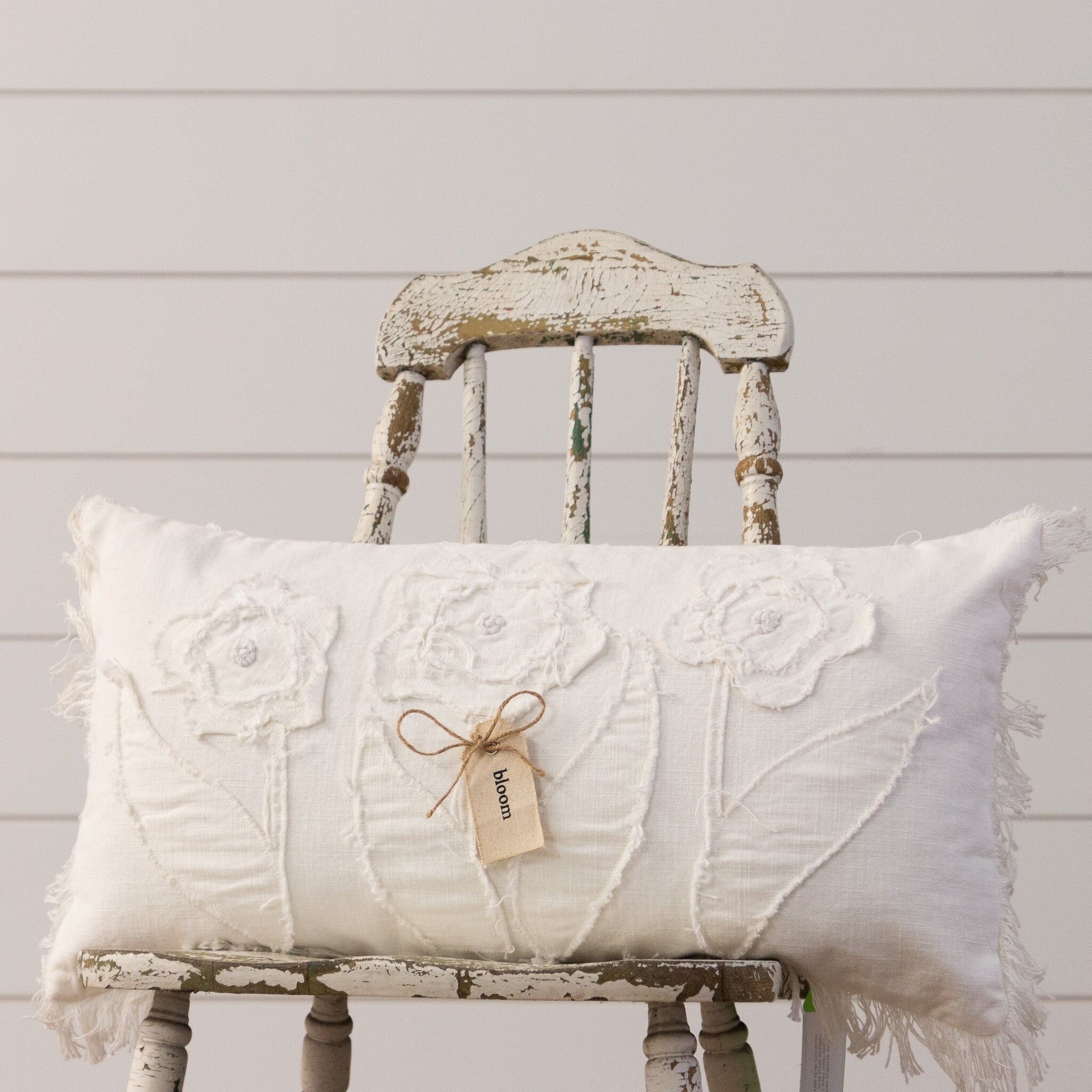 Raggedy Flowers With Fabric Tag Pillow