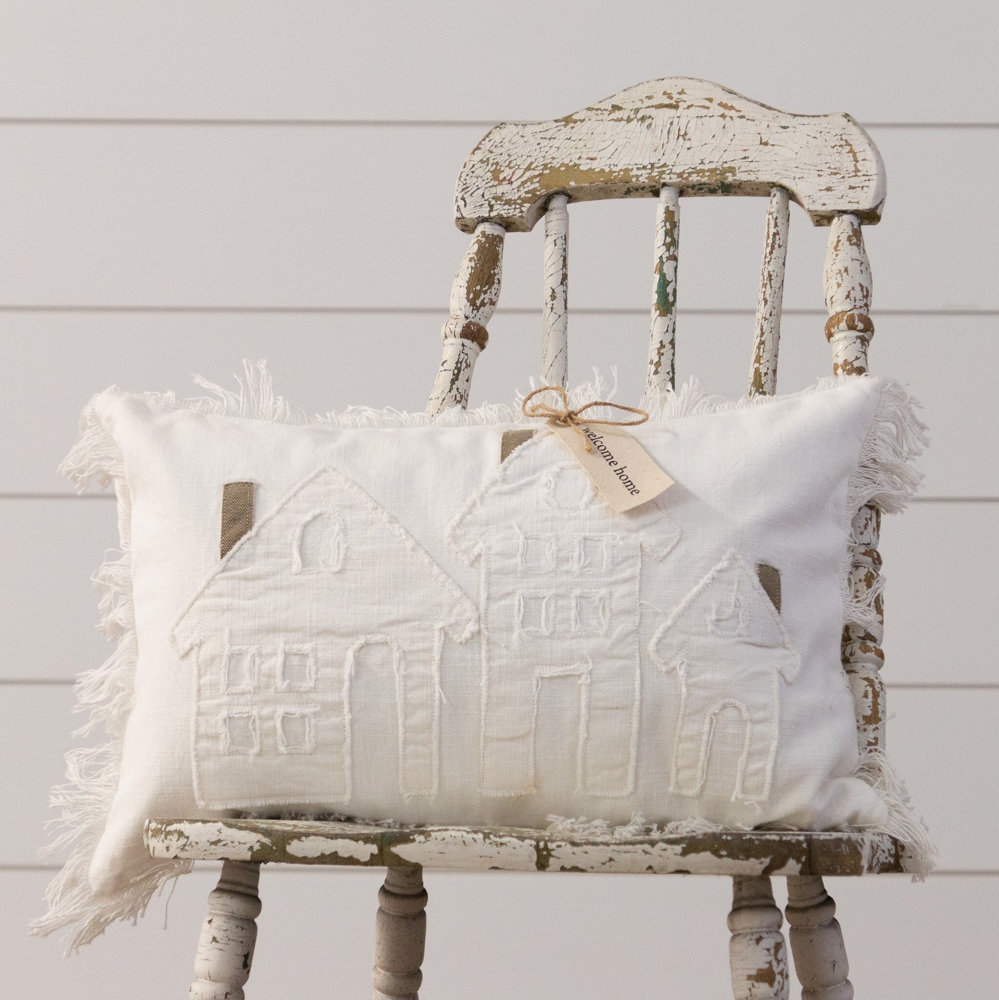 Raggedy Welcome Home With Fabric Tag Pillow