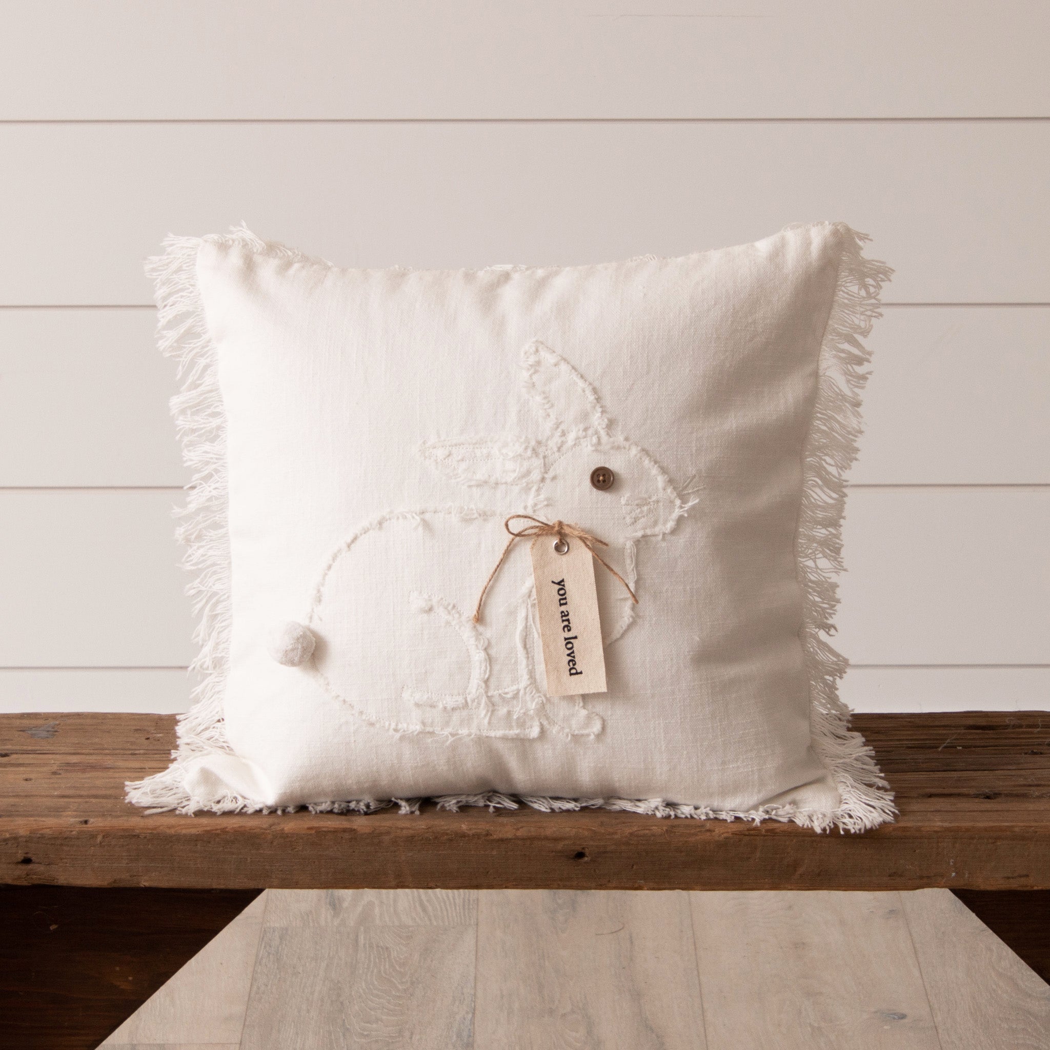 Raggedy Rabbit With Fabric Tag Pillow