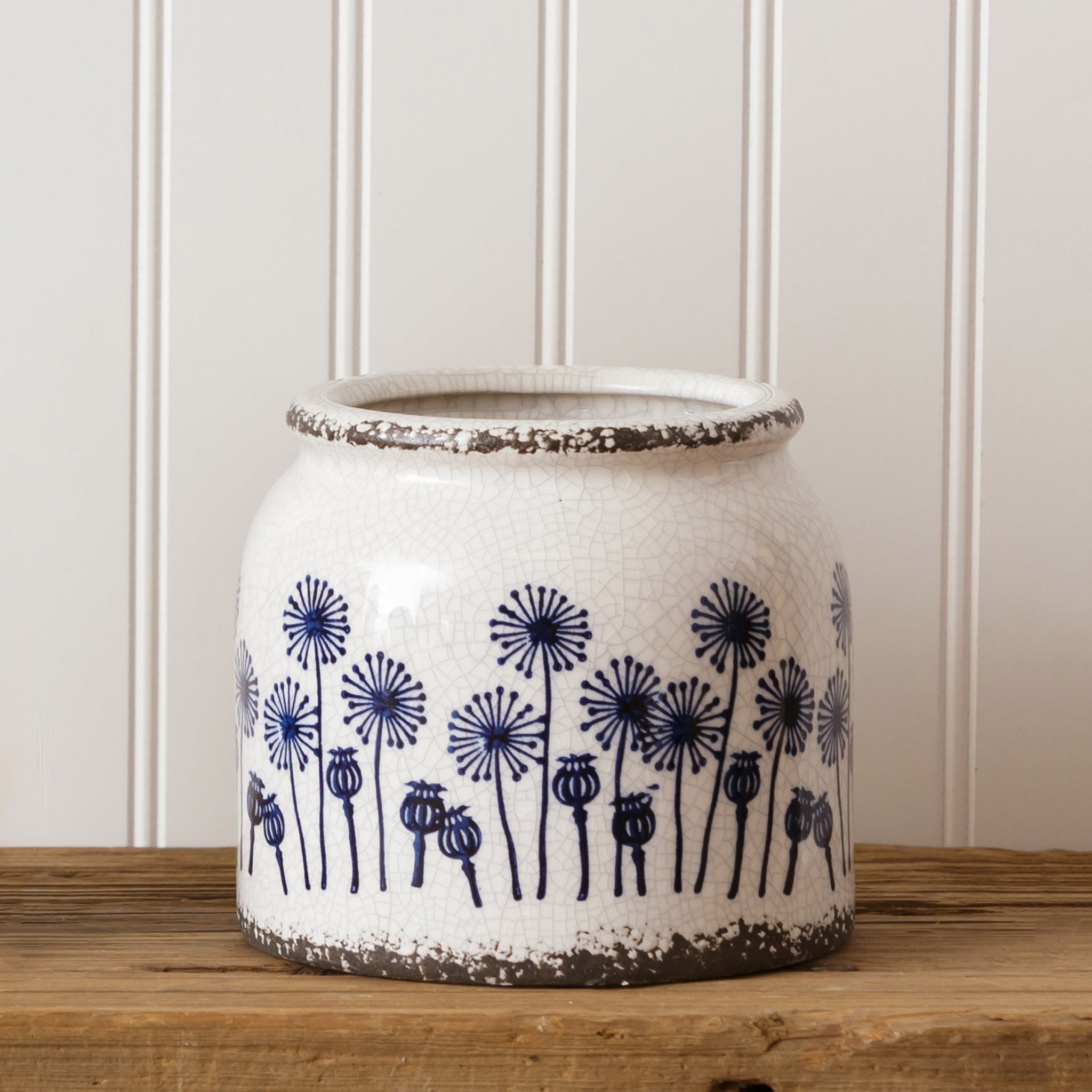 Blue Floral Pottery - Dandelion Crock (S)