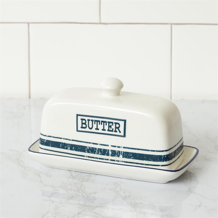 Hometown Blue Stipe Butter Dish