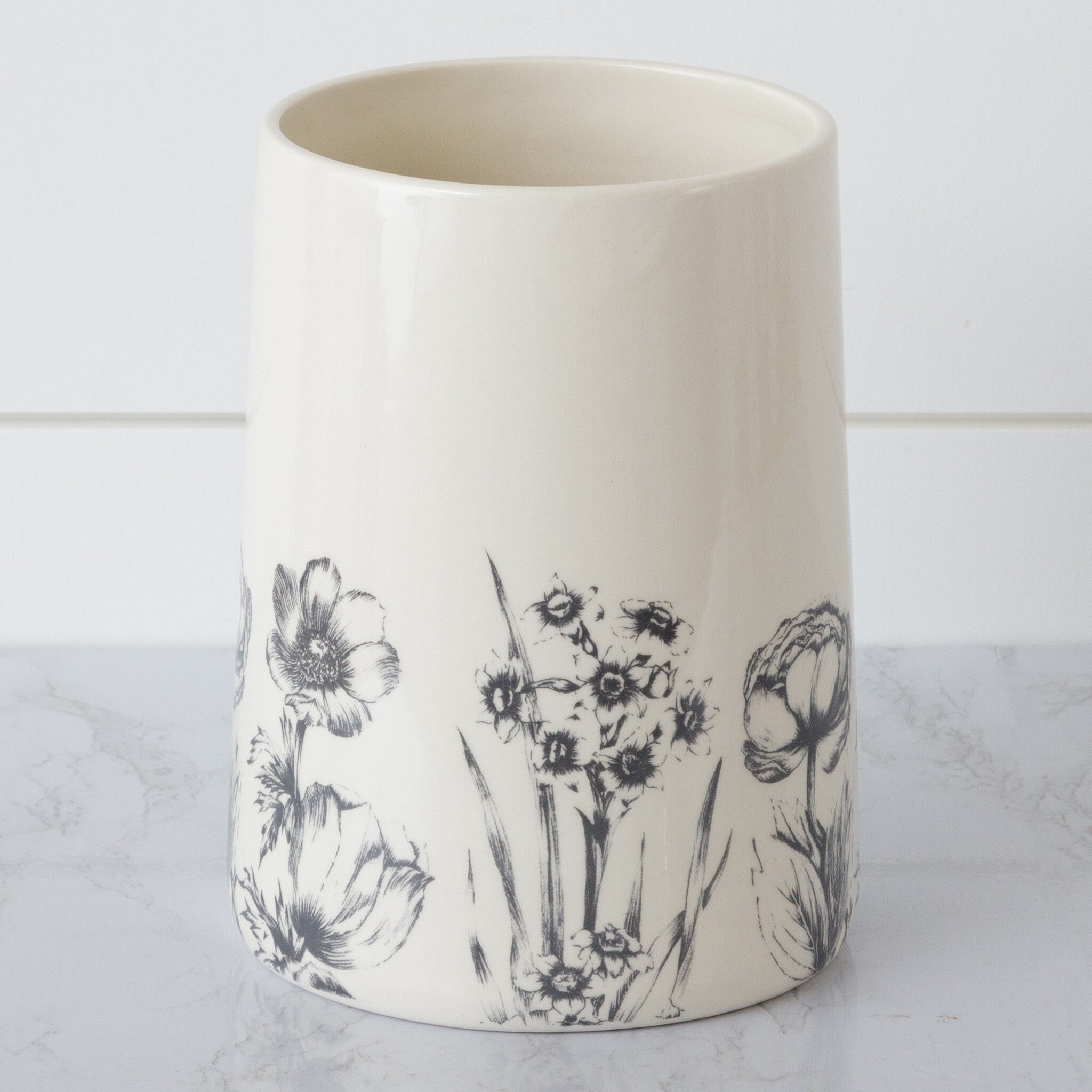 Black & White Botanical Utensil Holder