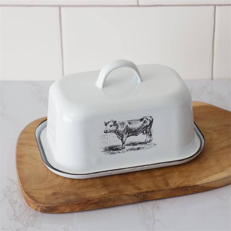 Enamel Butter Dish w/ Cow