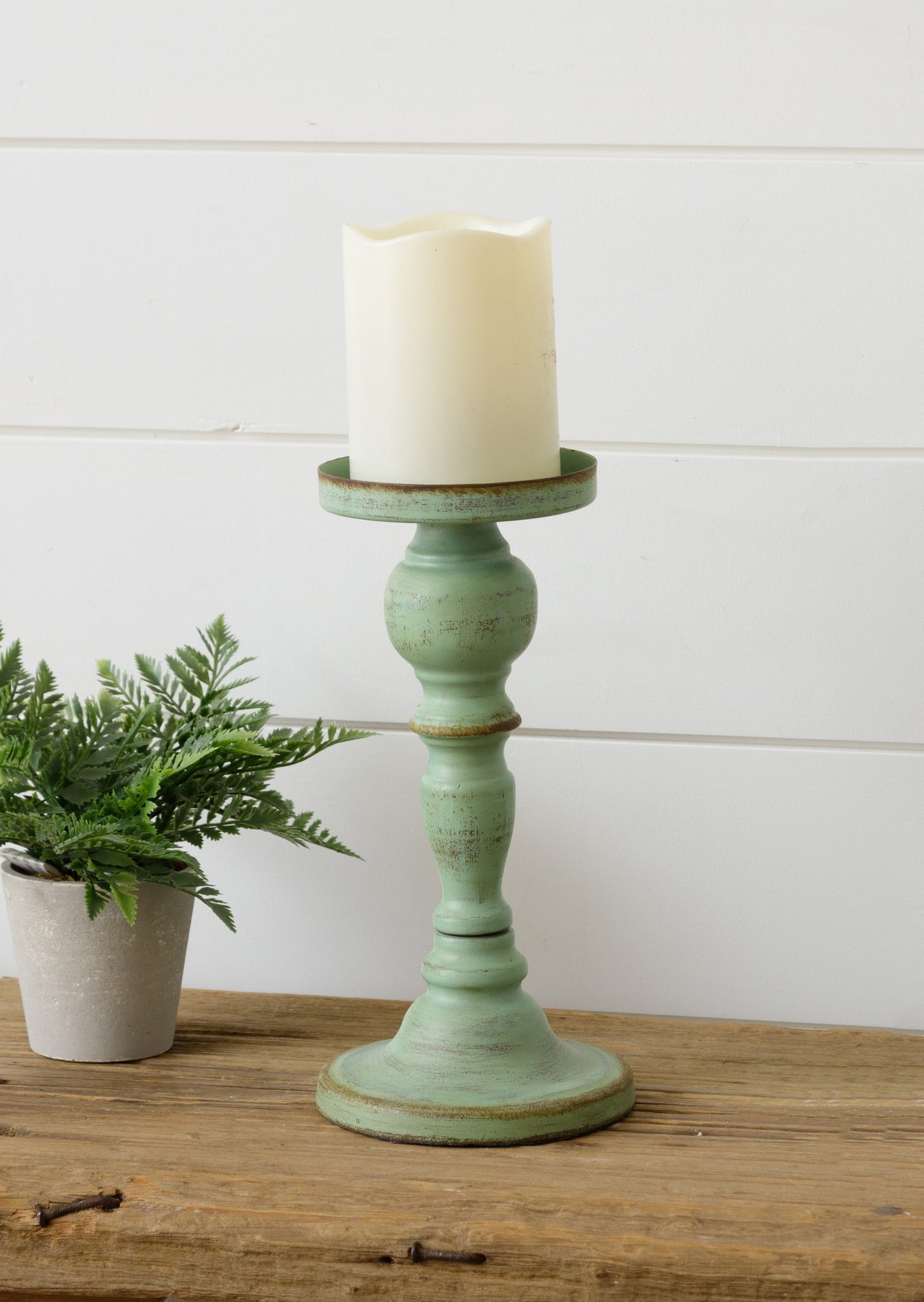 No.1 Antique Green Pillar Candle Holder