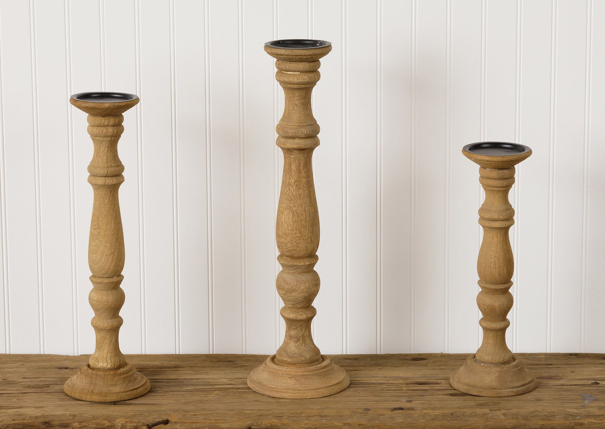 Raw Wood Pillar Candle Holders (S/3)