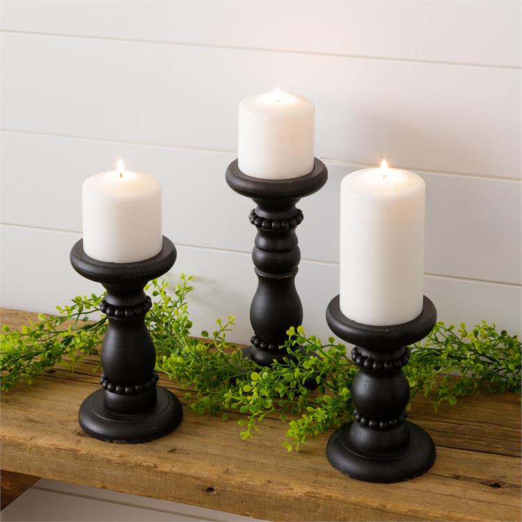 Black Beaded Candle Holders (S/3)