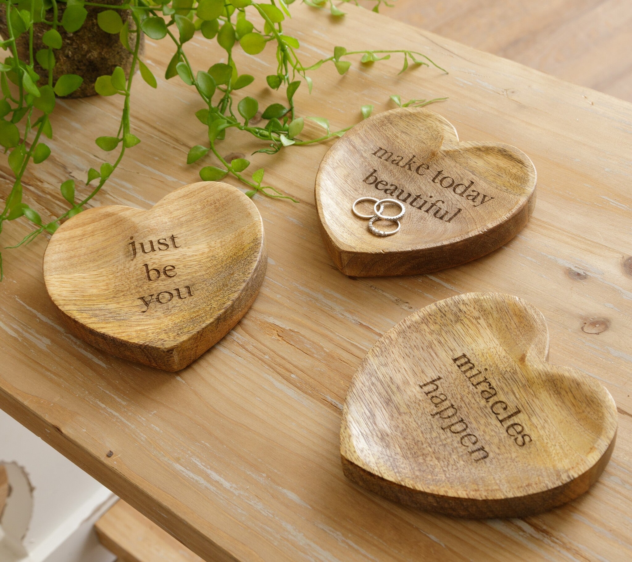 Mango Wood Heart Trays (S/3)