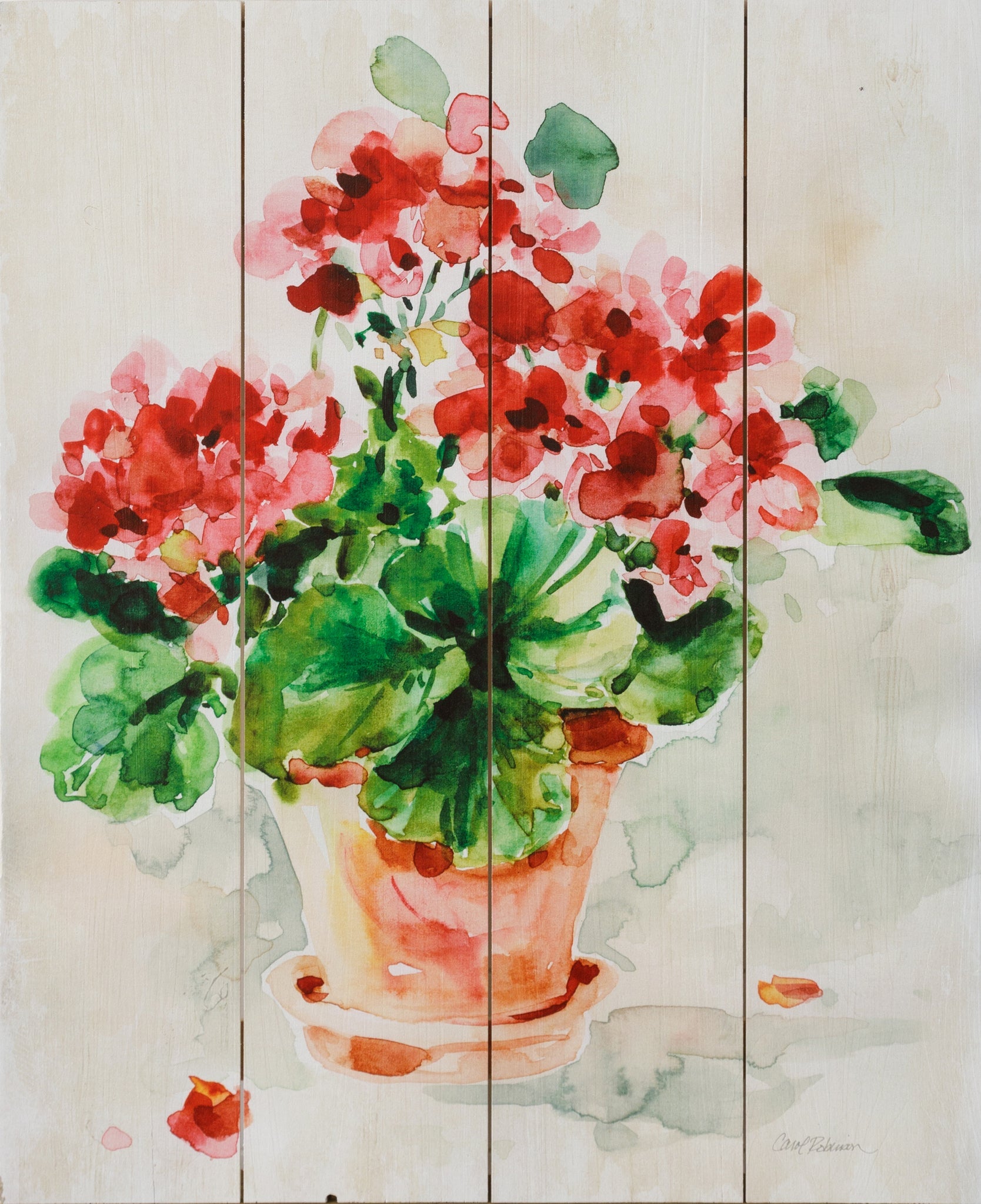 Planked Geranium Flowers Sign