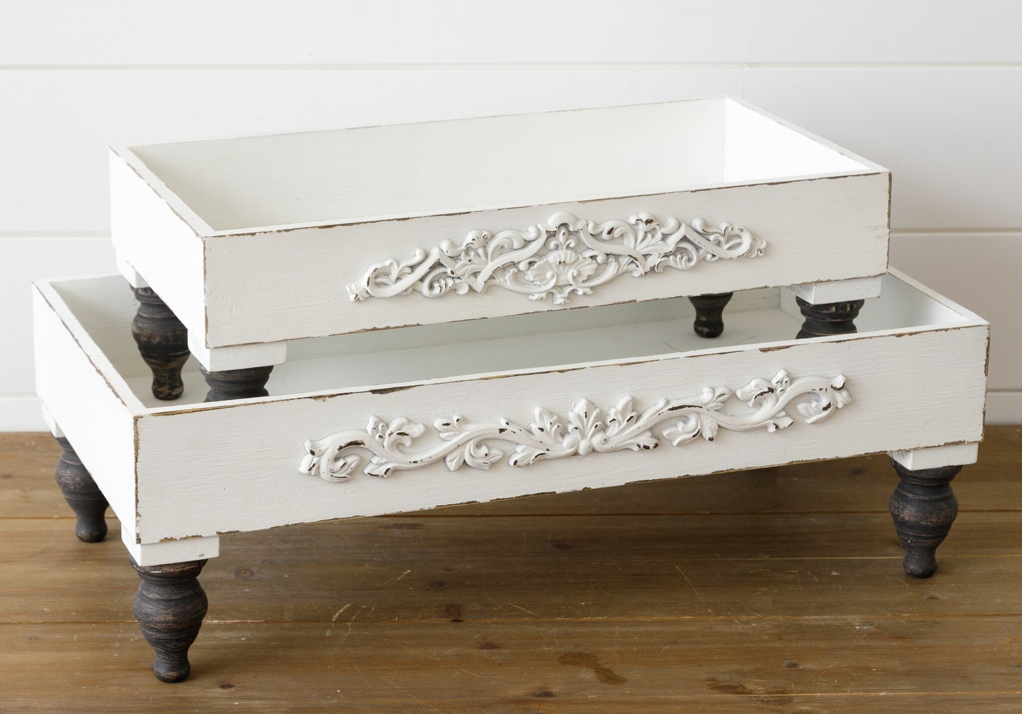 Distressed White Raised Trays
