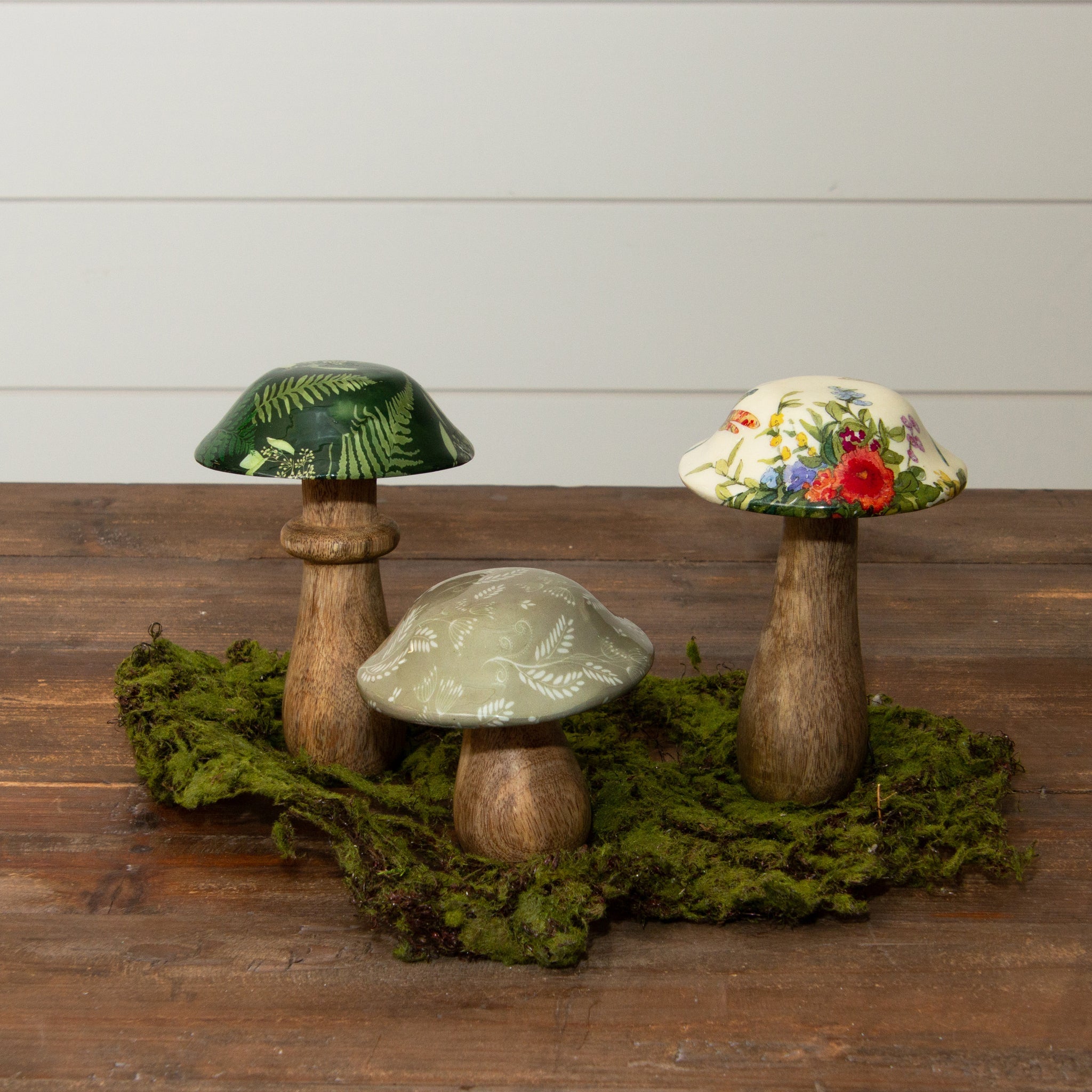 Mango Wood Enamel Mushrooms, Asstd Patterns