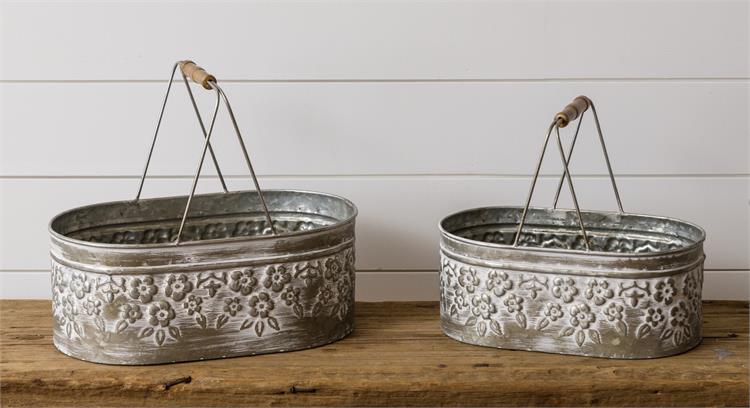Embossed Floral Buckets (S/2)
