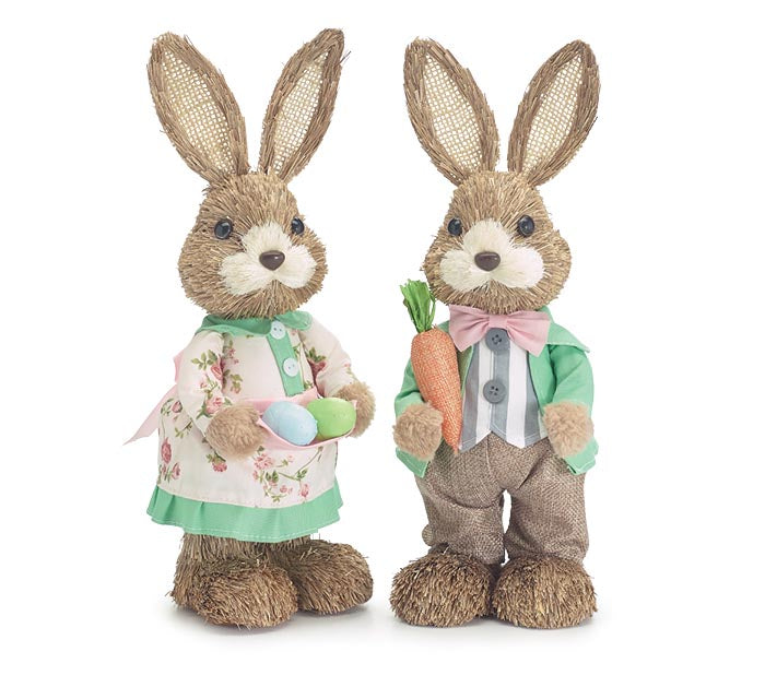 Sisal Bunny Couple w/ Eggs