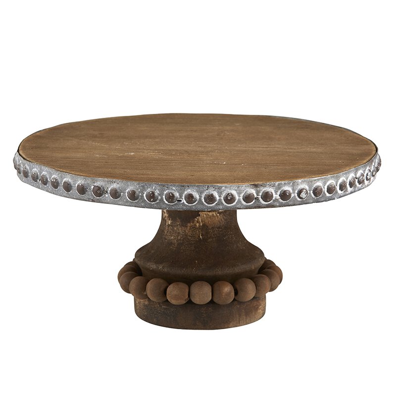 Dark Wood Beaded Cake Stand (Small)