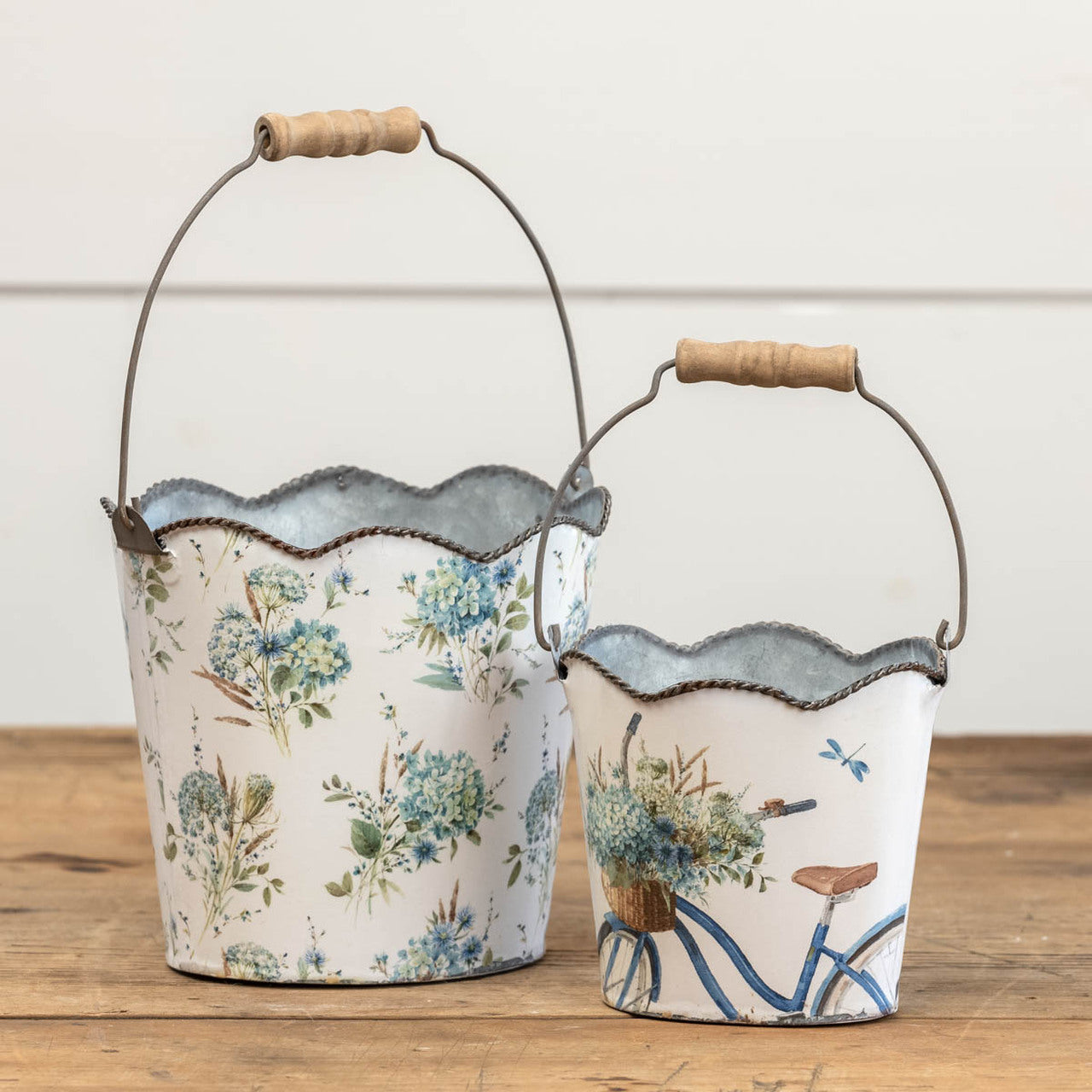 Blue & White Scalloped Pails (S/2)