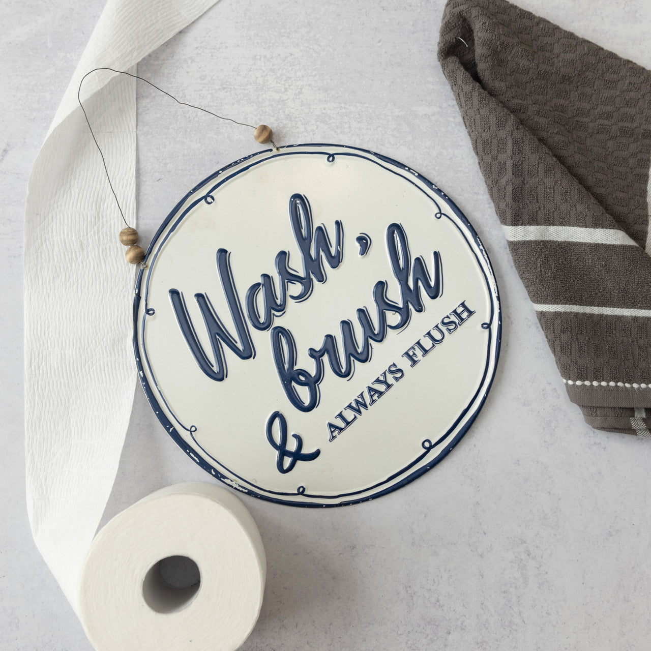 Wash, Brush & Always Flush Metal Wall Art