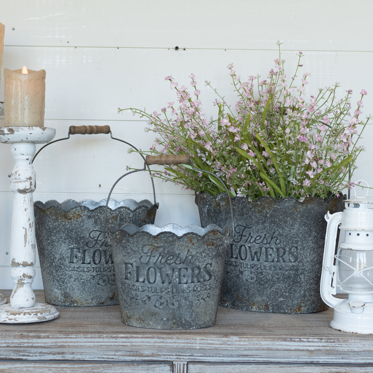 Scalloped Floral Buckets (S/3)