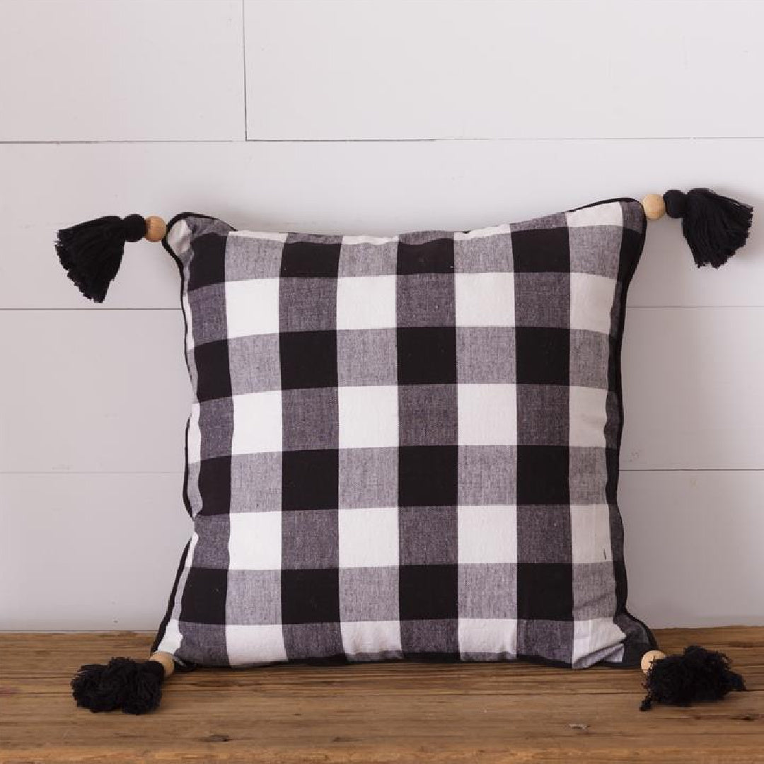 Black Plaid Accent Pillow w/ Tassels