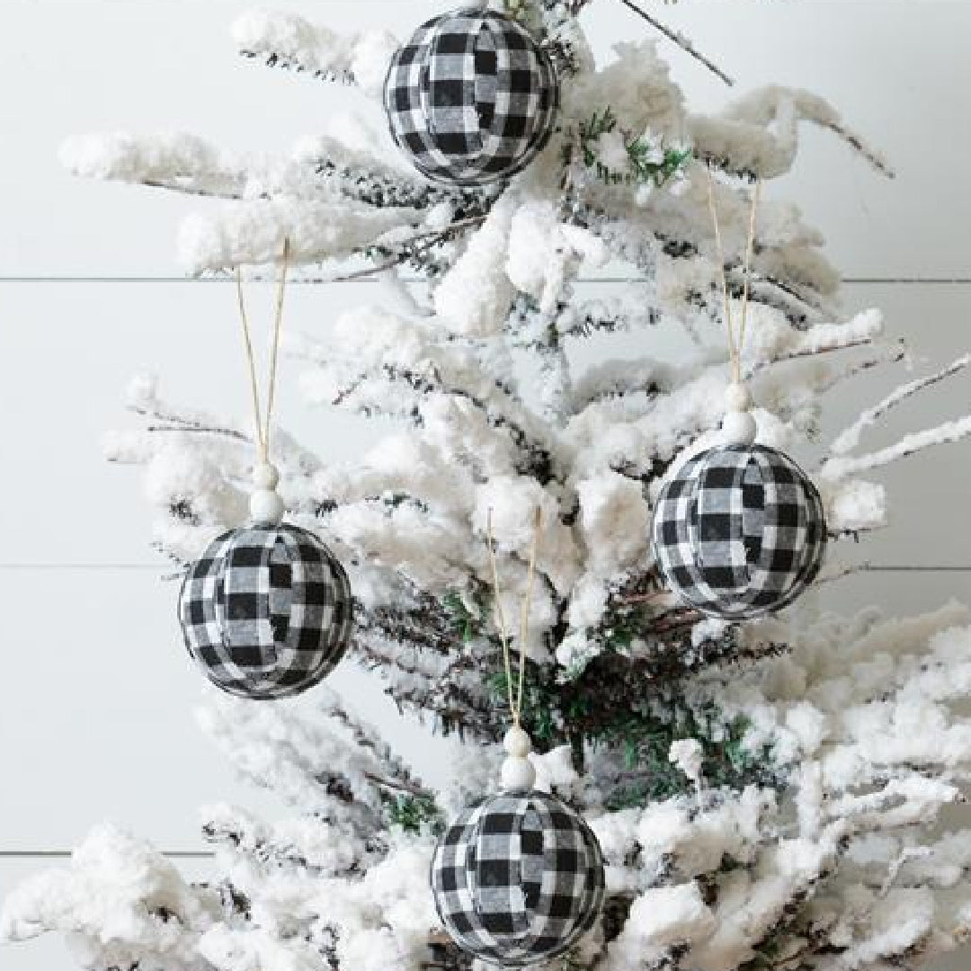 Black Plaid Fabric Ornaments (S/4)