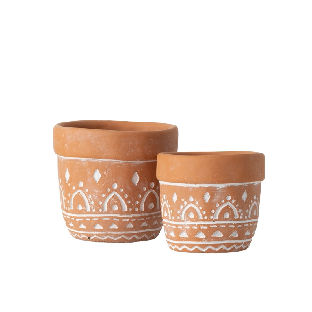 Embossed Tribal Design Pots (S/2)