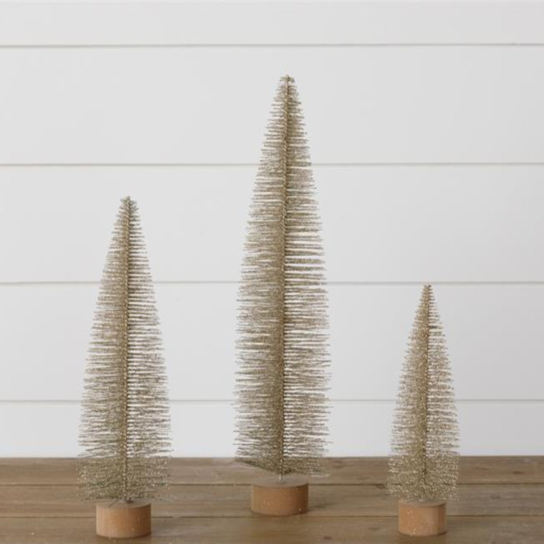 Tall Glittered Bottle Brush Trees (S/3) - Champagne