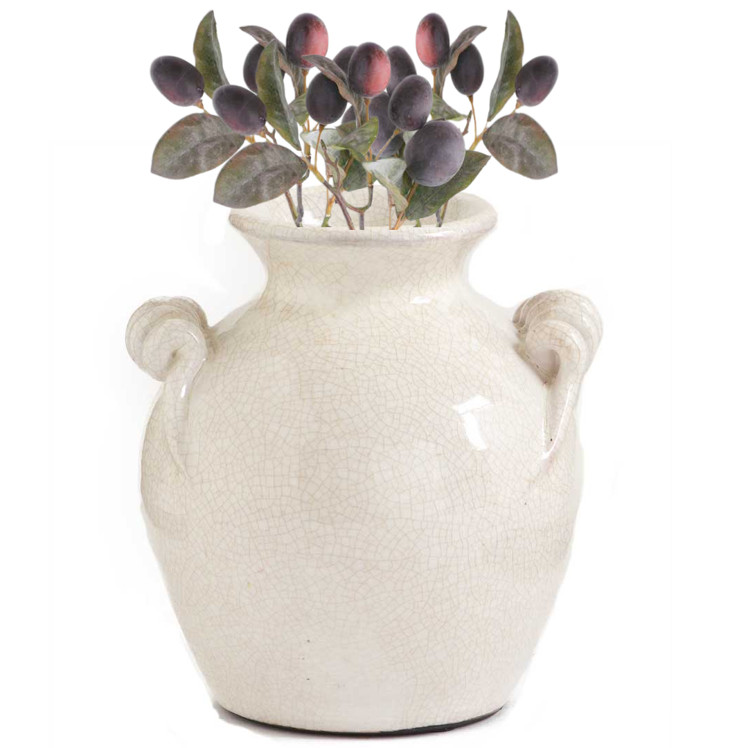 European Ceramic Jar w/ Plum Stems