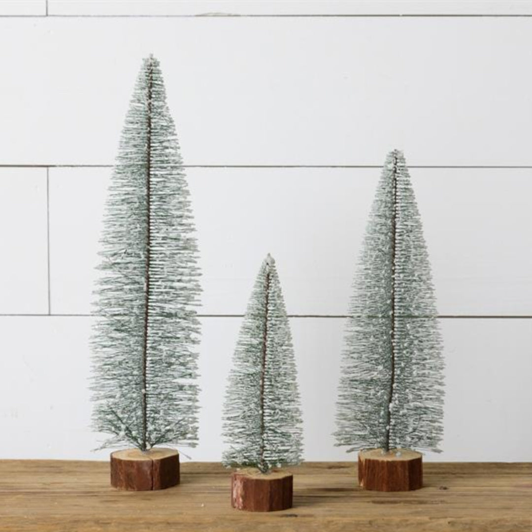 Tall Glittered Bottle Brush Trees (S/3) - Frosted Green