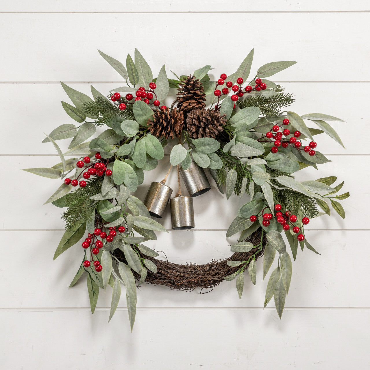 24" Mixed Greenery & Berry Wreath