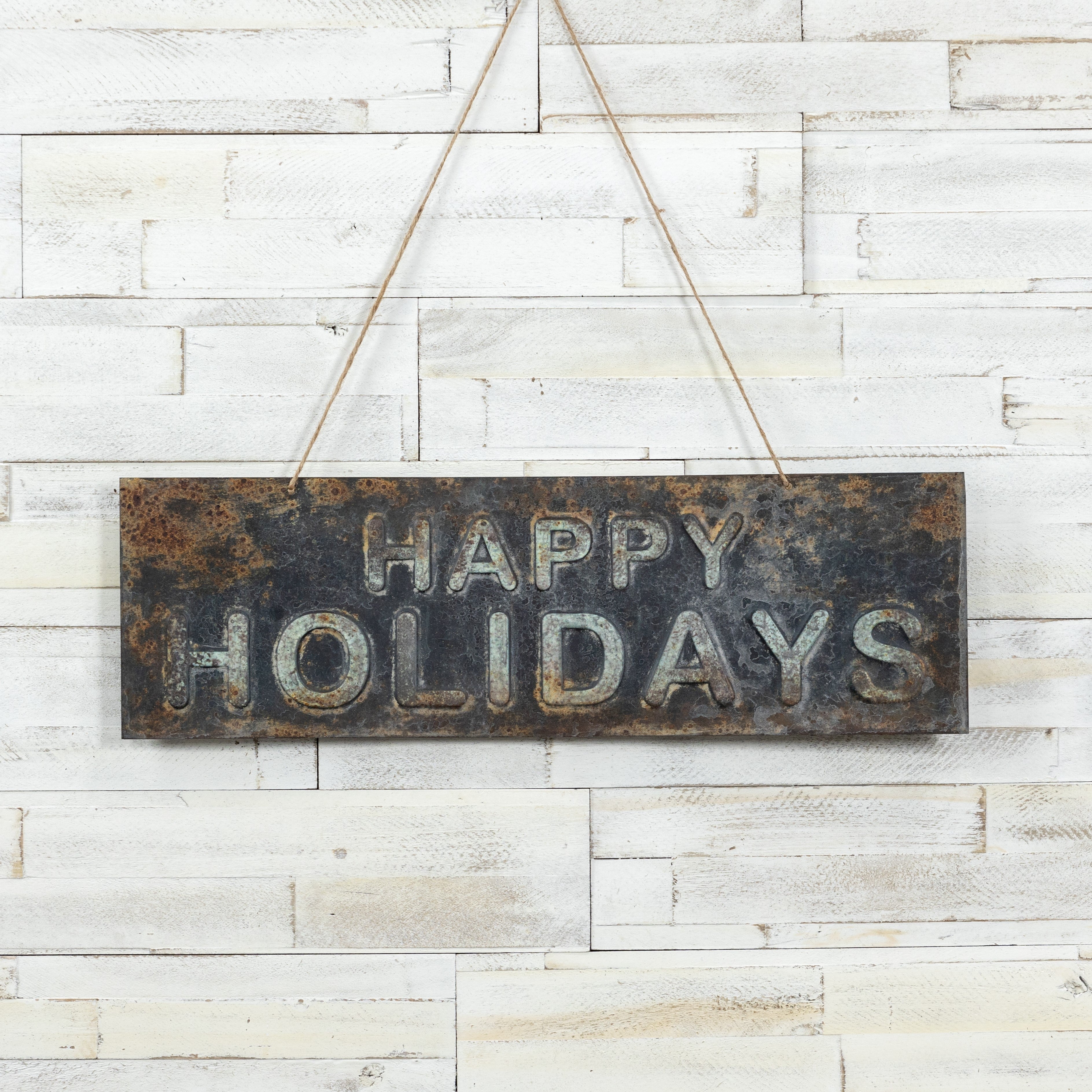 Antiqued "Happy Holidays" Metal Décor