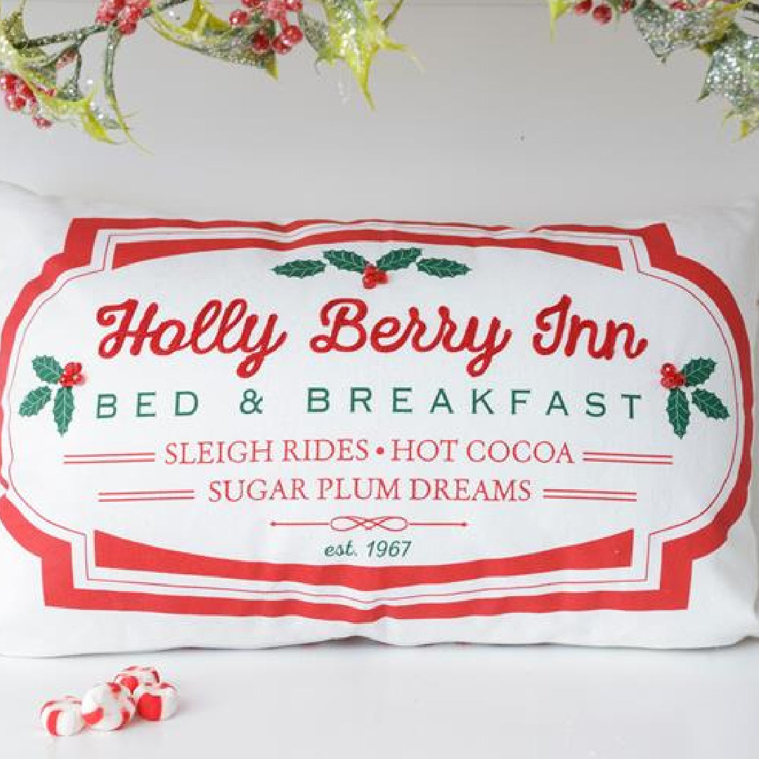 "Holly Berry Inn" Holiday Pillow