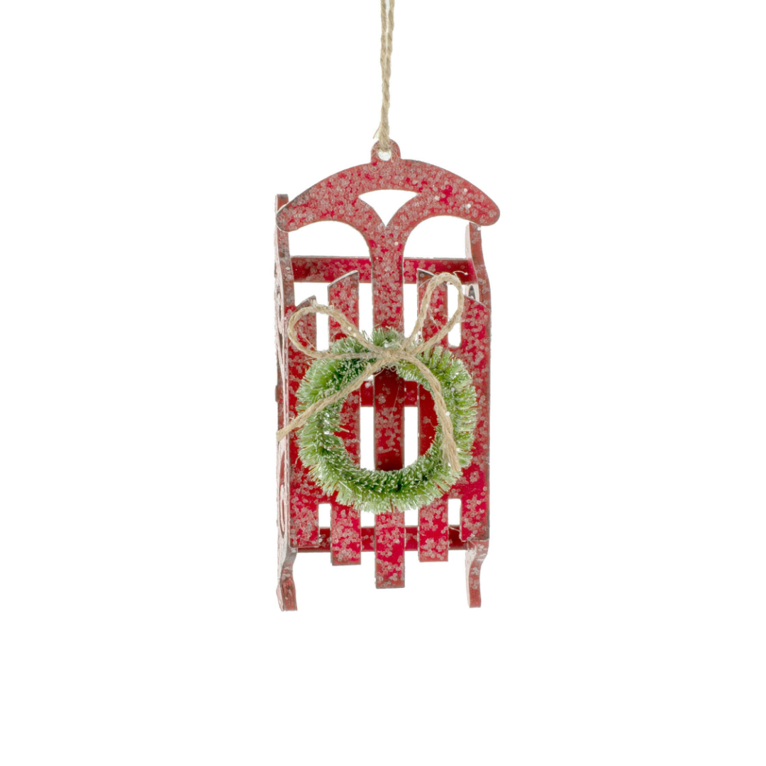 Wood Sled w/ Wreath Accent