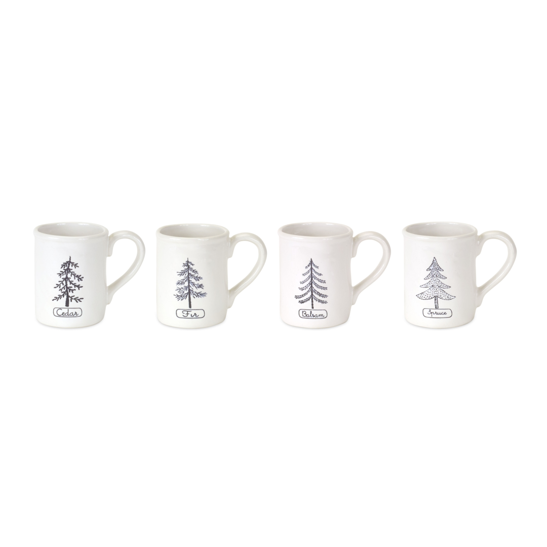 Black Tree Label Mugs (S/4)