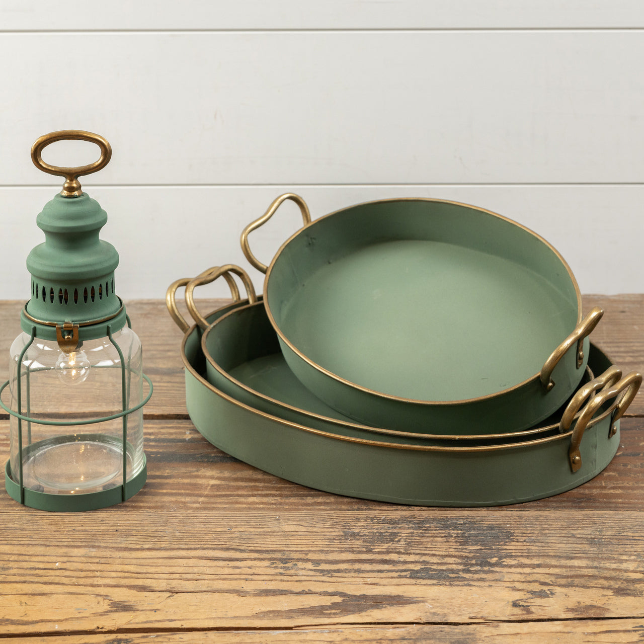 Round Metal Trays w/ Gold Accent (S/3)