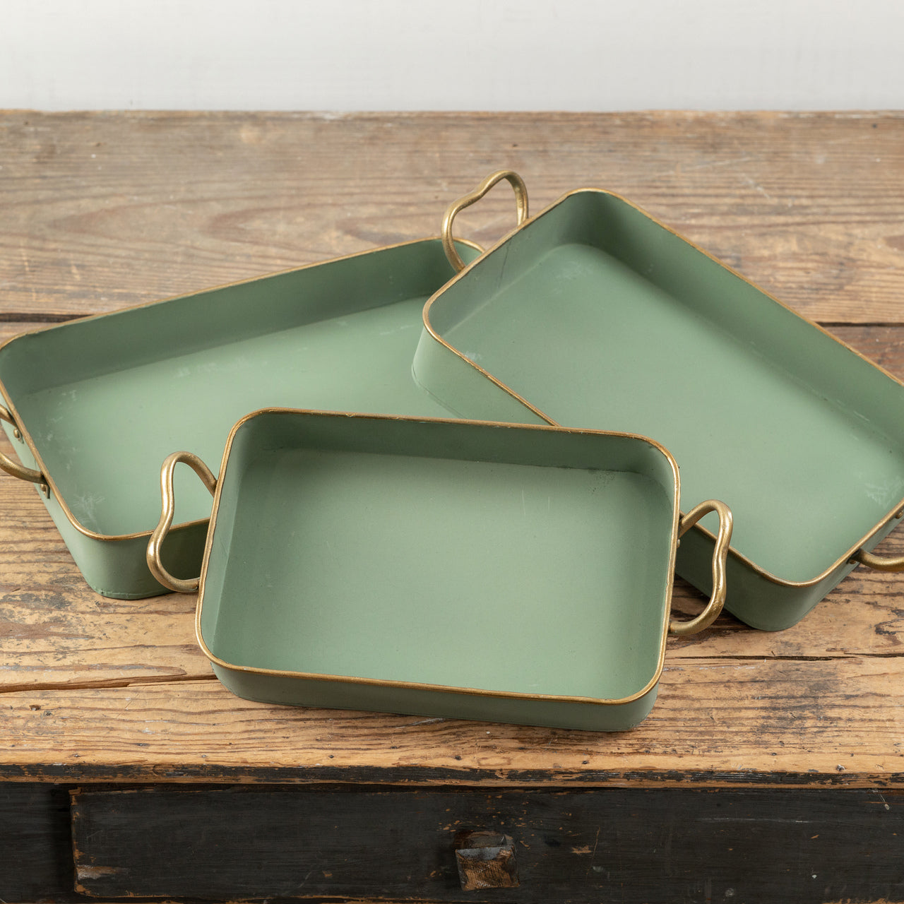 Rectangle Metal Trays w/ Gold Accent (S/3)